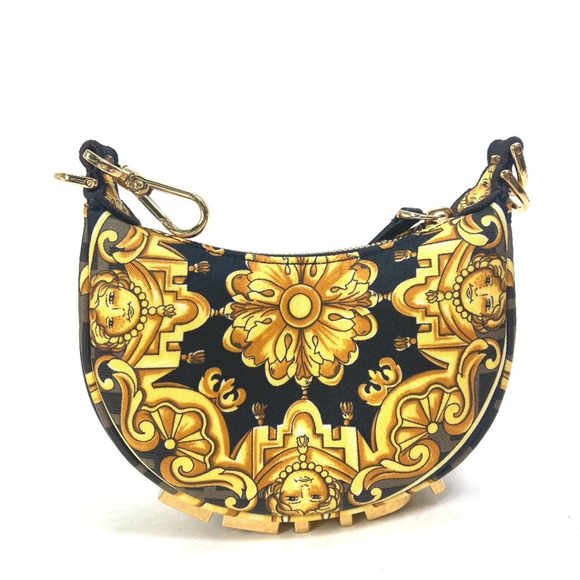 Fendi Black Yellow Nylon Leather Clutch Bag Handbag Pouch (Pre-Owned)