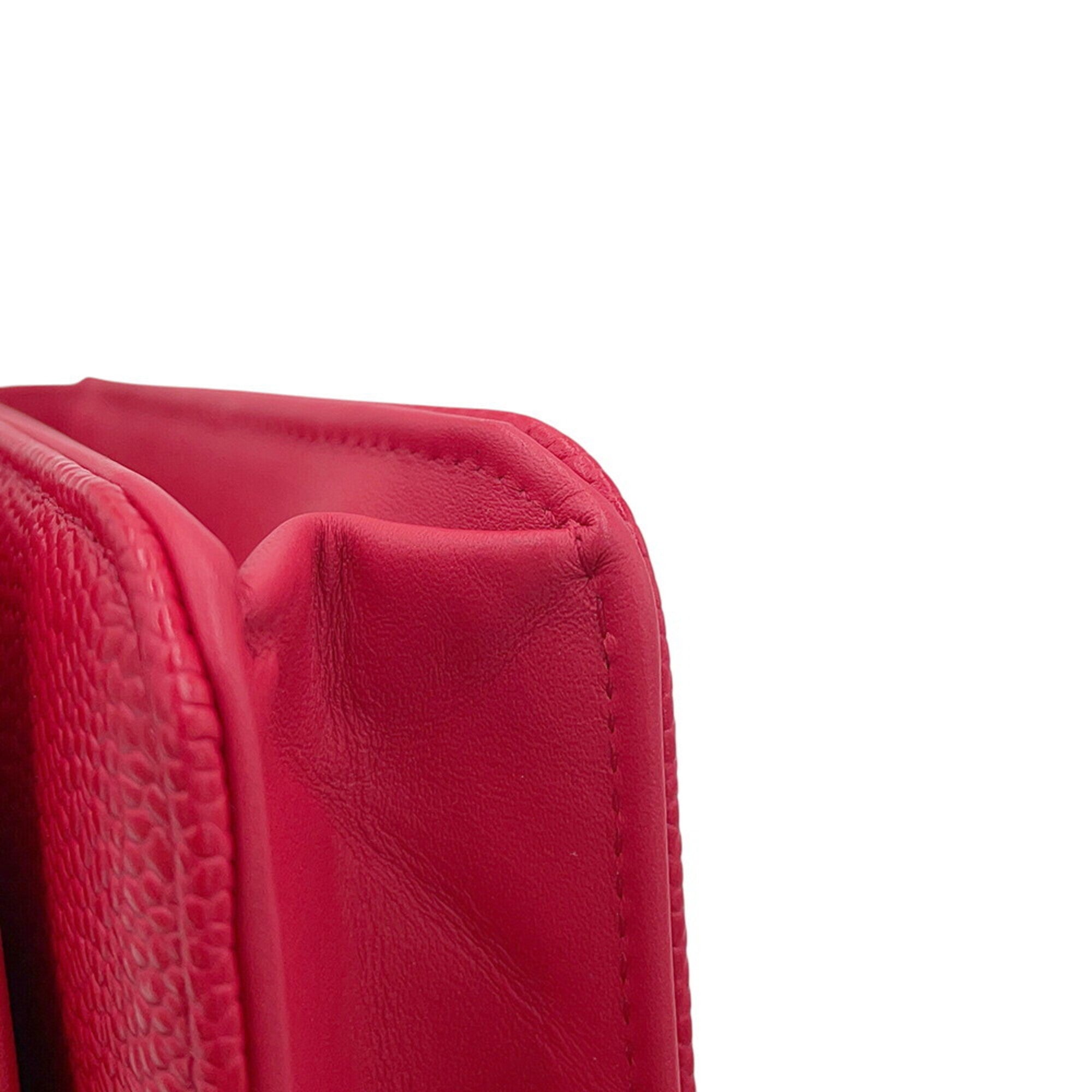 Chanel Red Color Grained Calfskin Chain/Shoulder Wallet (Pre-Owned)