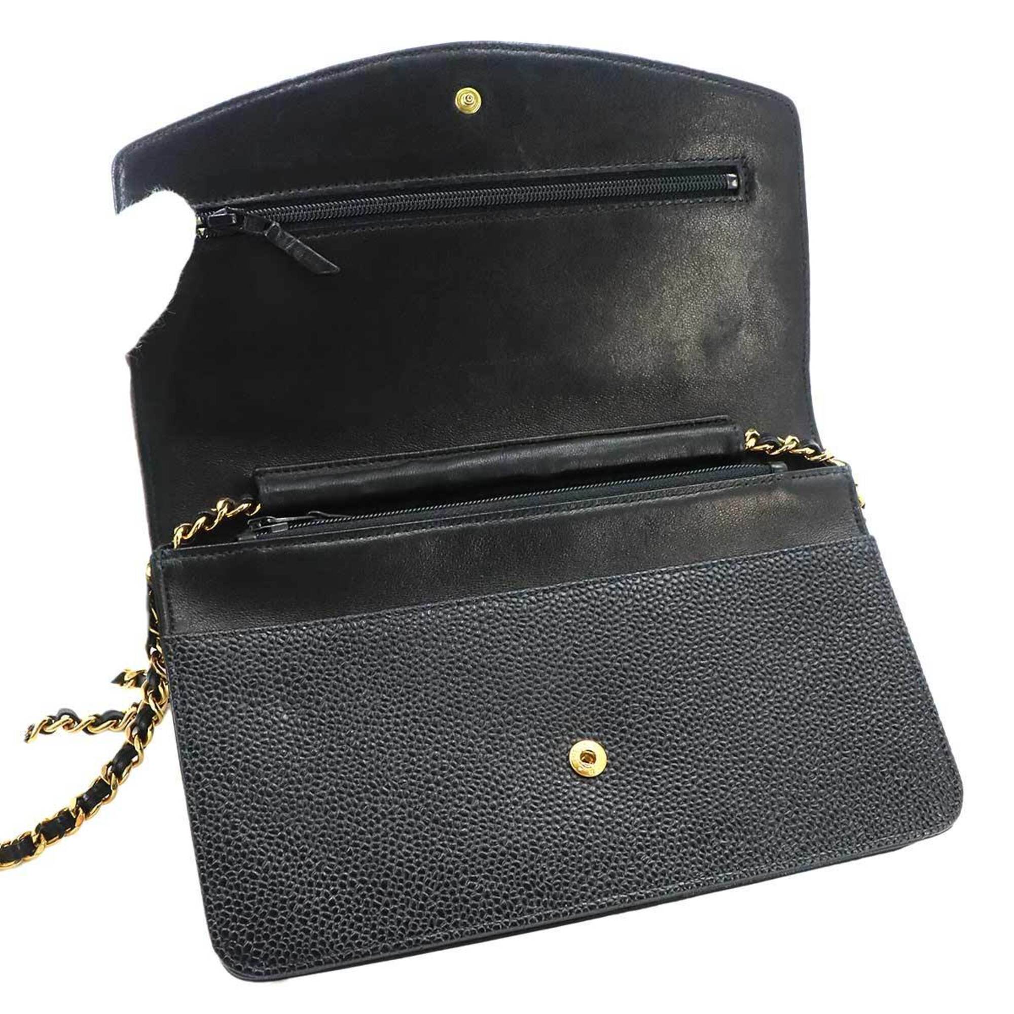 Chanel Black Grained Calfskin Chain/Shoulder Wallet (Pre-Owned)