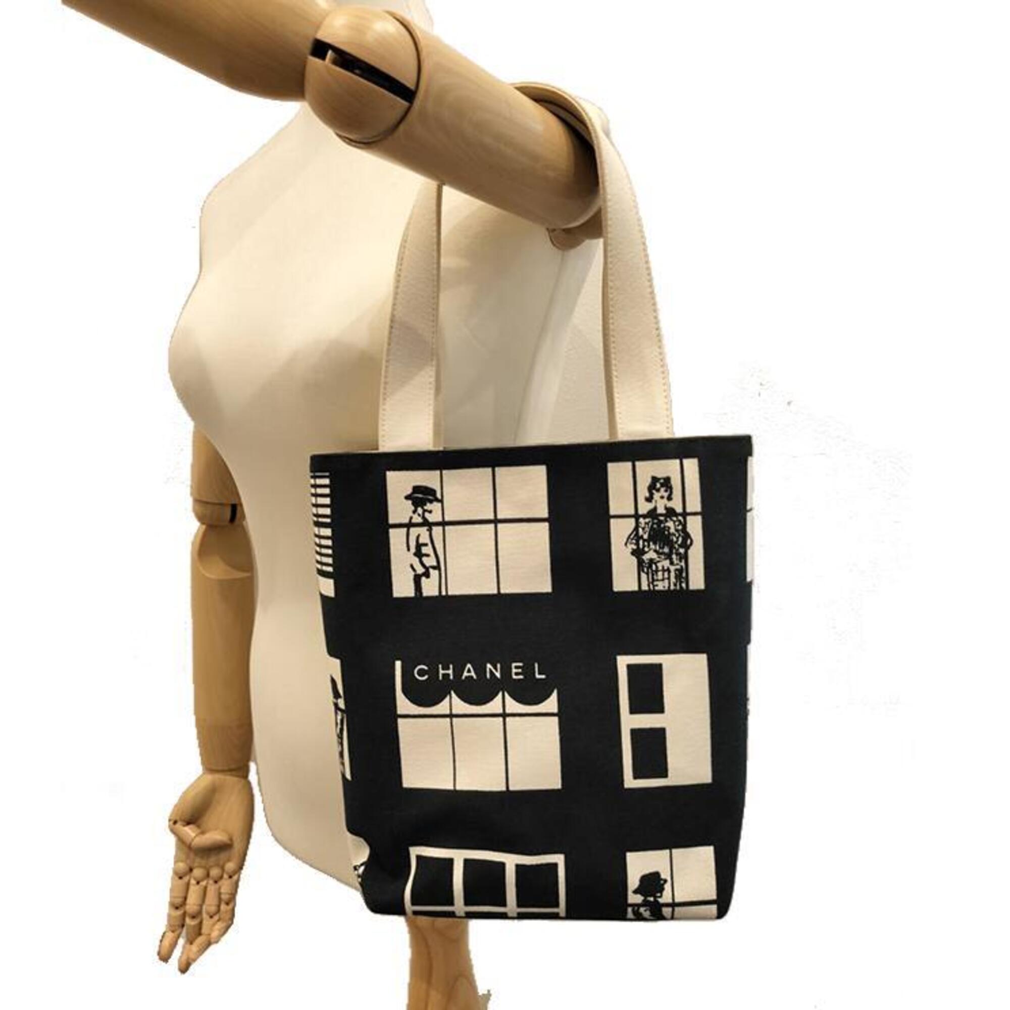 Chanel Black Ivory Canvas Tote Bag (Pre-Owned)