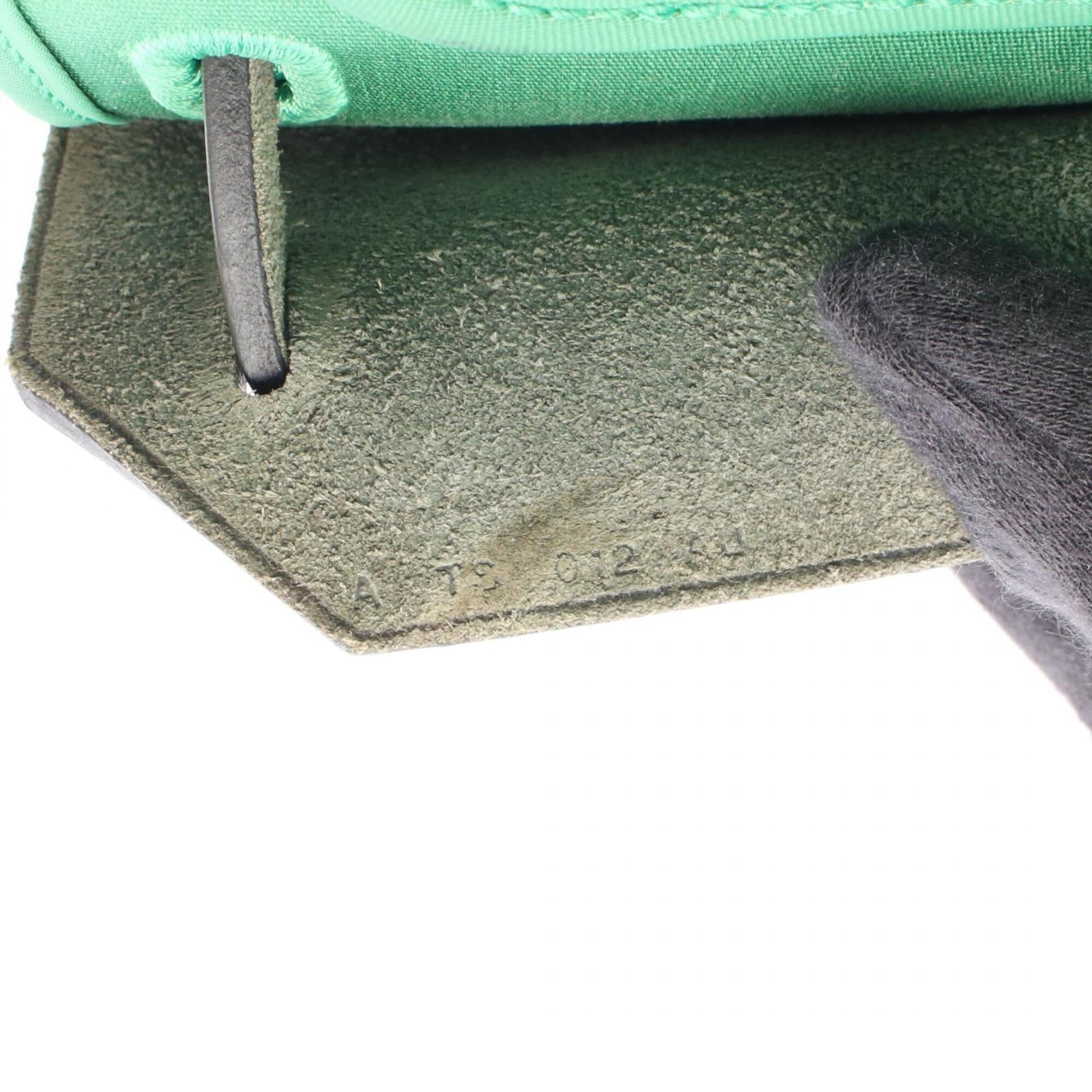 Hermes Black Green Canvas Leather Handbag (Pre-Owned)