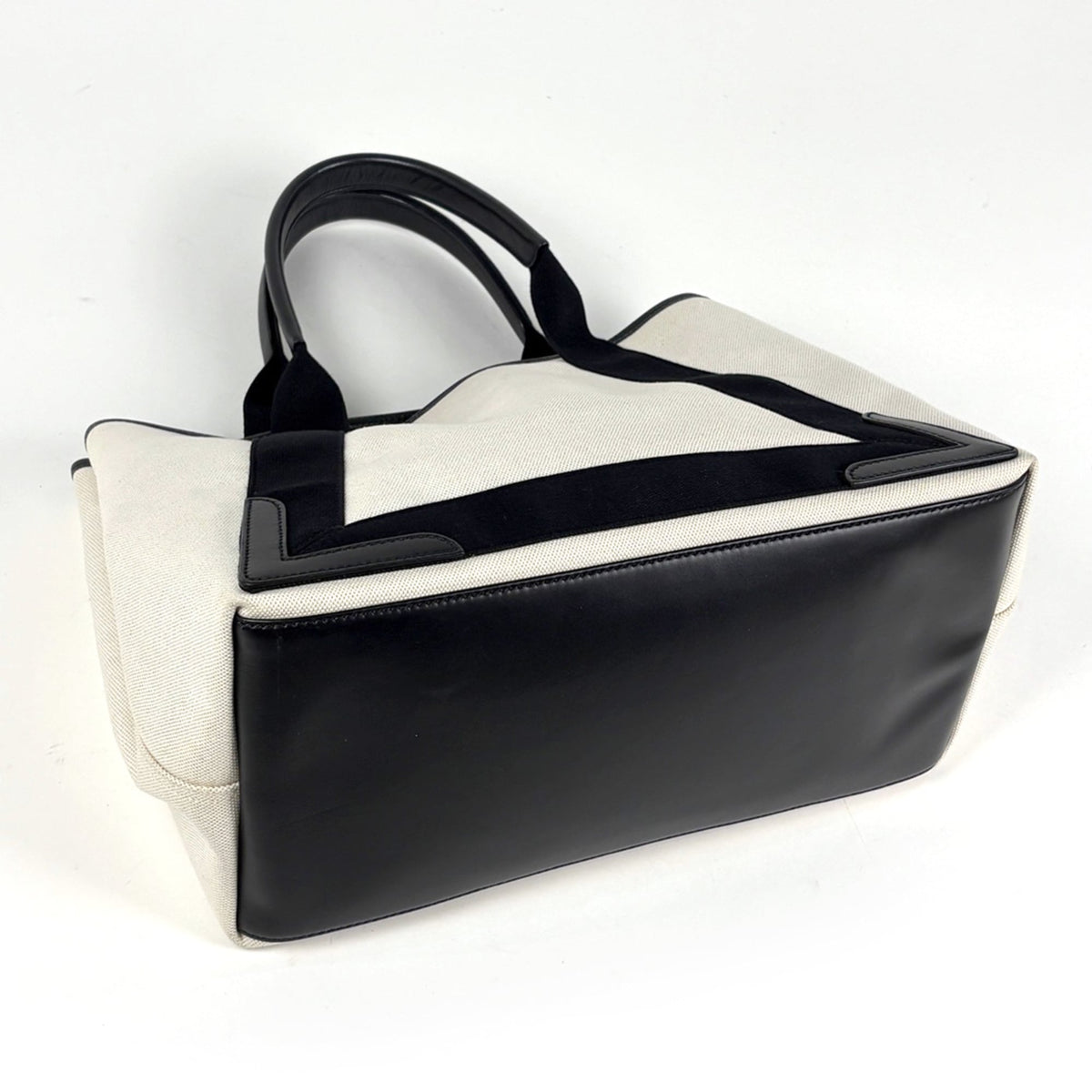 Balenciaga Black Navy Canvas Leather Tote Bag (Pre-Owned)