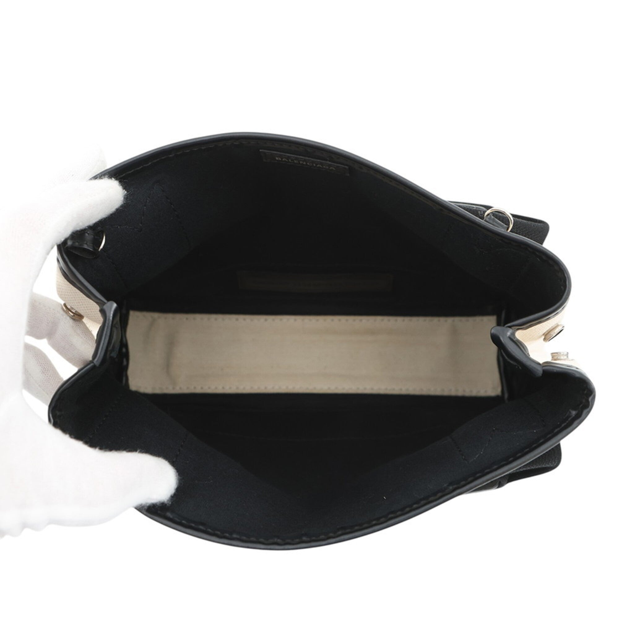 Balenciaga Black White Canvas Leather Handbag Pouch (Pre-Owned)