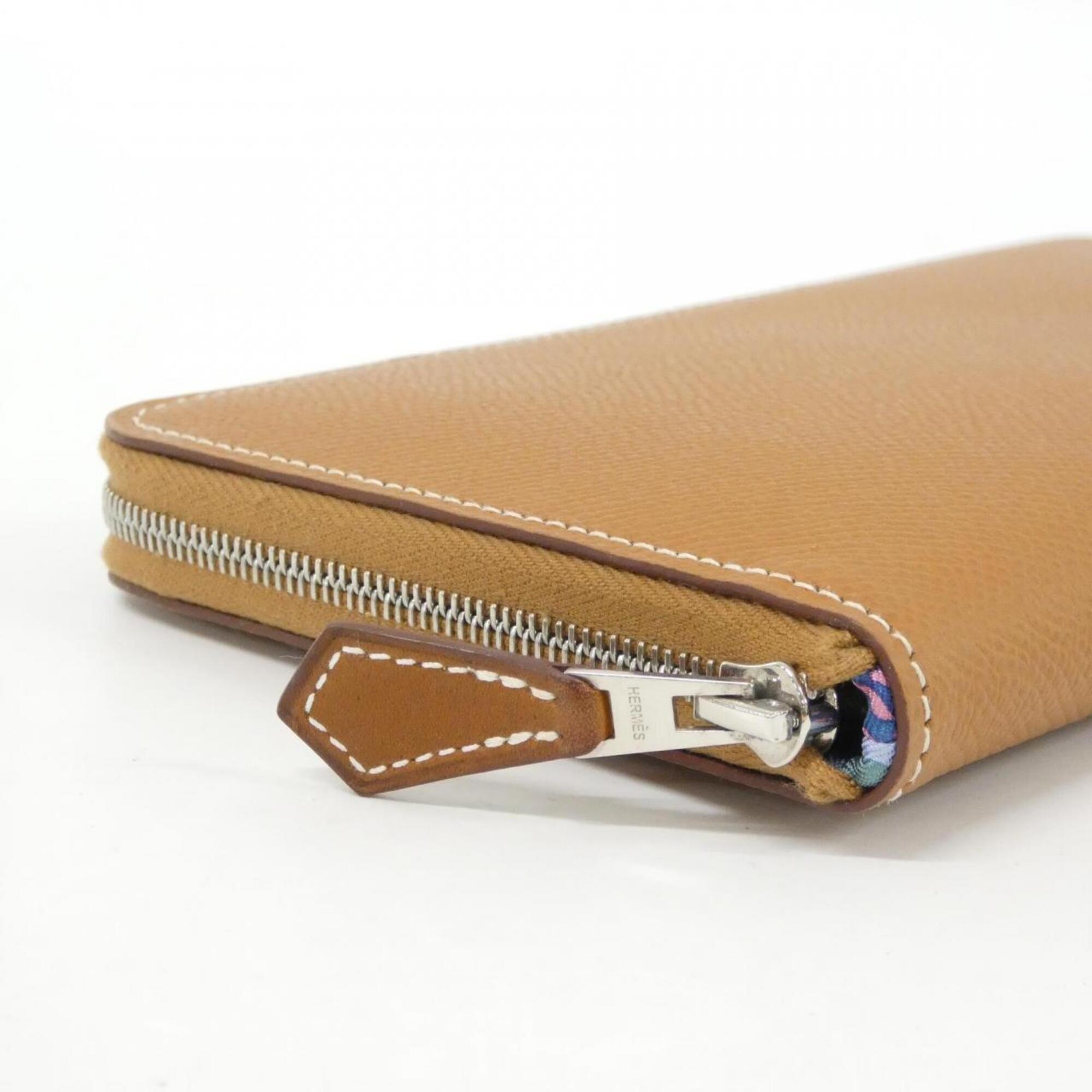 Hermes Gold Cassis Vert Epsom Leather Silk Long Wallet (Bi-Fold) (Pre-Owned)