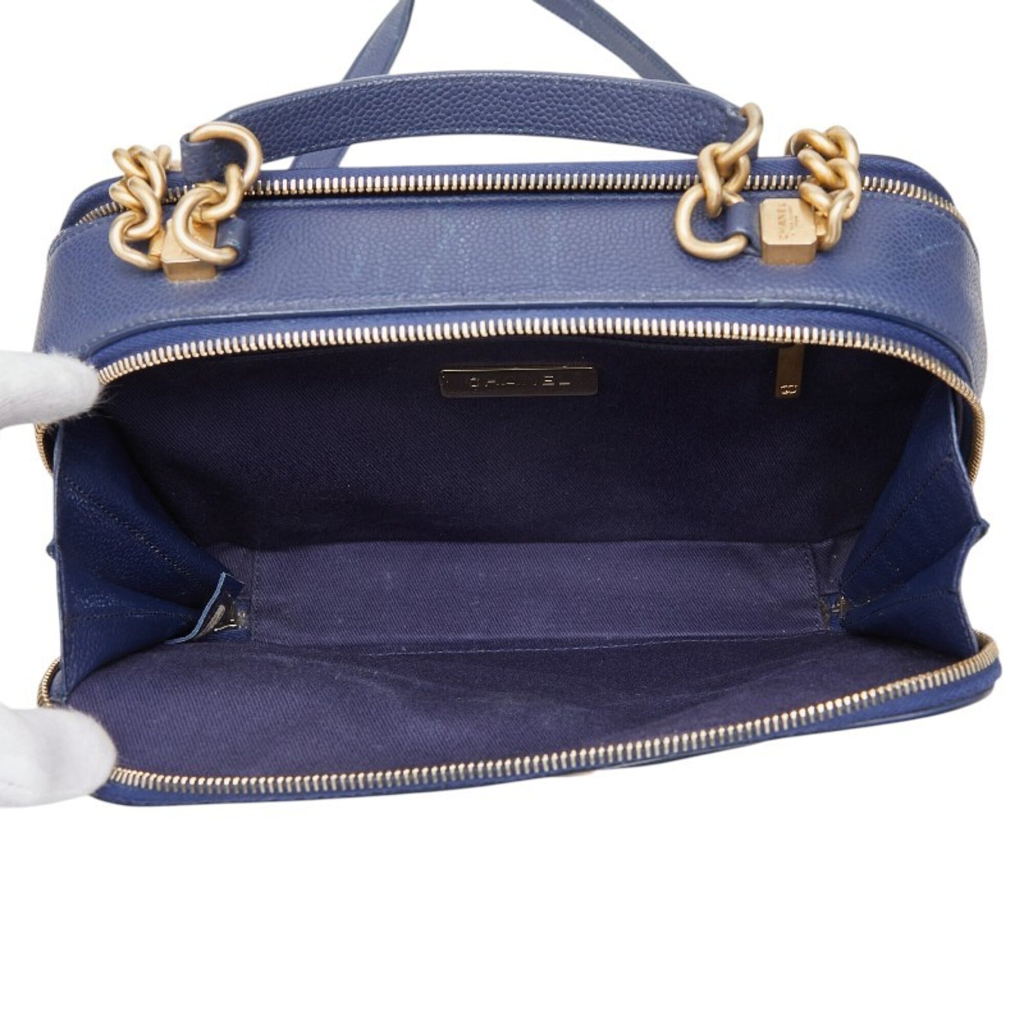 Chanel Navy Grained Calfskin Shoulder Bag Vanity Bag (Pre-Owned)