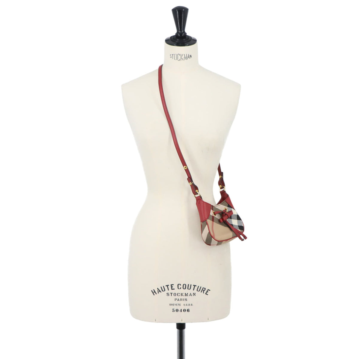 Burberry Beige Red Color Canvas Leather Shoulder Bag (Pre-Owned)