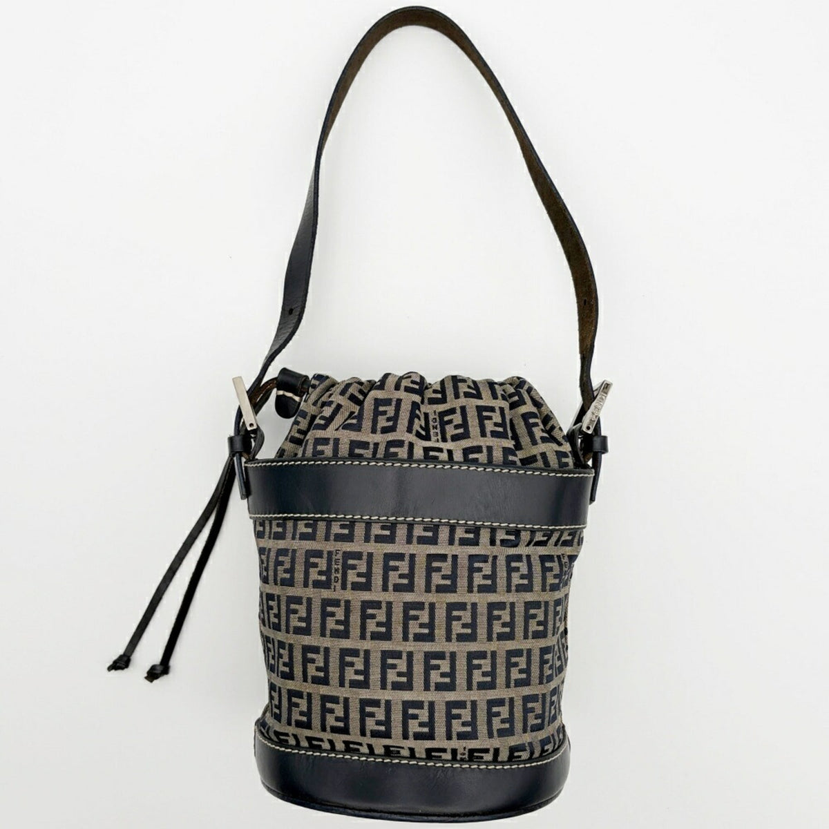 Fendi Zucca Navy Canvas Leather Shoulder Bag (Pre-Owned)