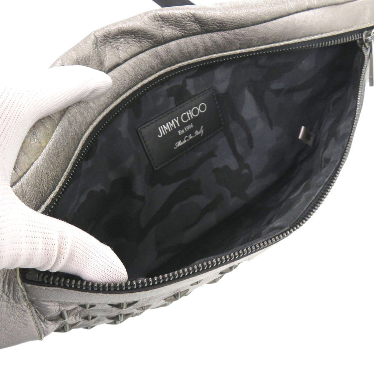 Jimmy Choo Black Silver Leather Fanny Pack (Pre-Owned)