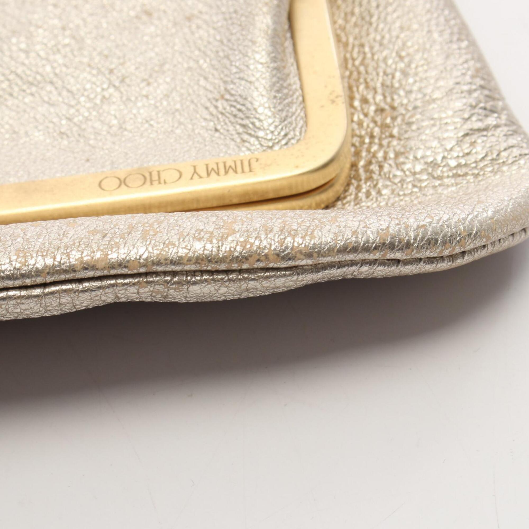 Jimmy Choo Gold Leather Clutch Bag Handbag (Pre-Owned)