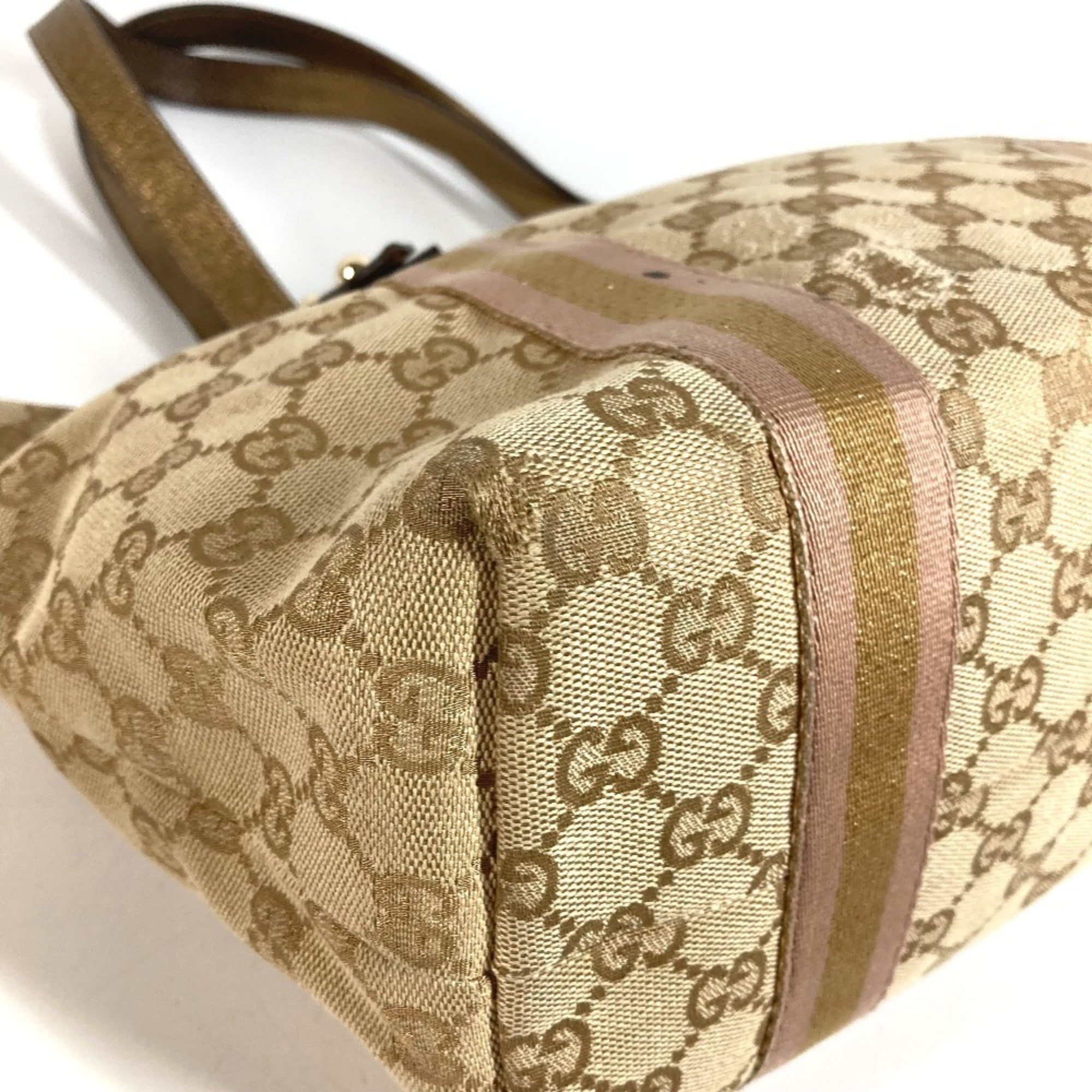 Gucci Beige Gg Canvas Leather Shoulder Bag Tote Bag (Pre-Owned)