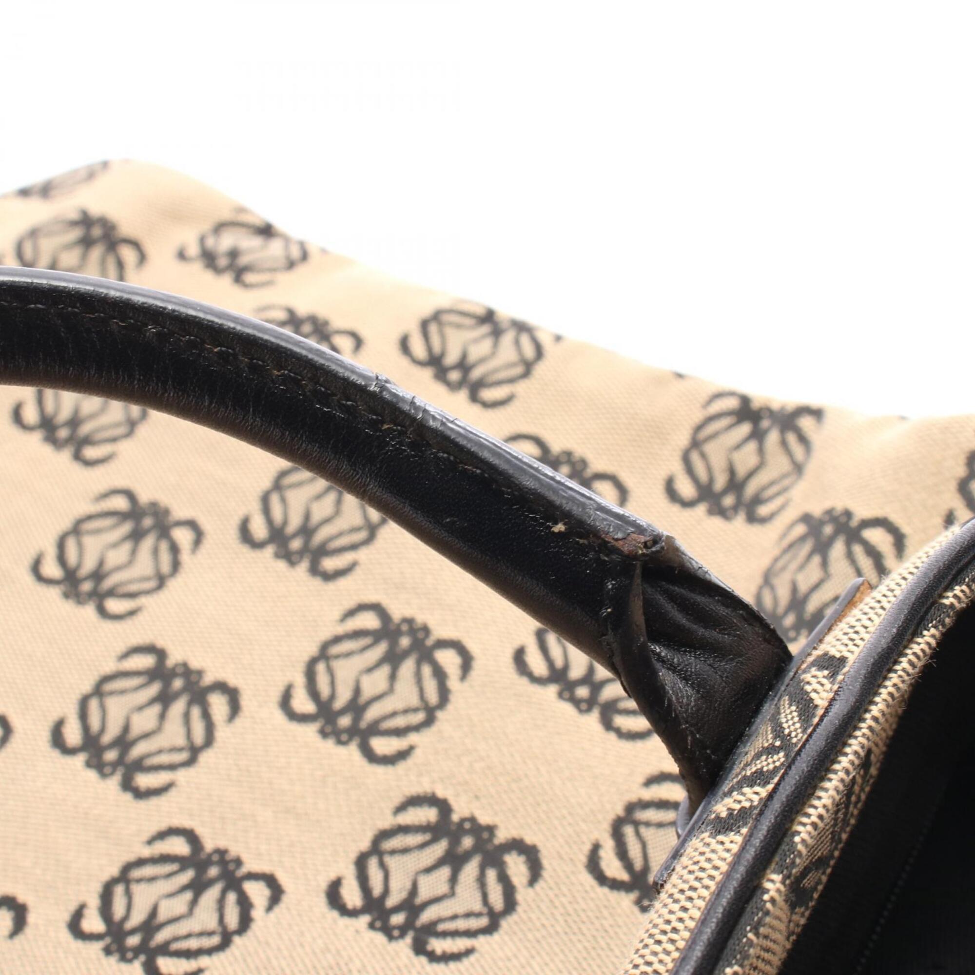Loewe Beige Black Canvas Leather Handbag Tote Bag (Pre-Owned)