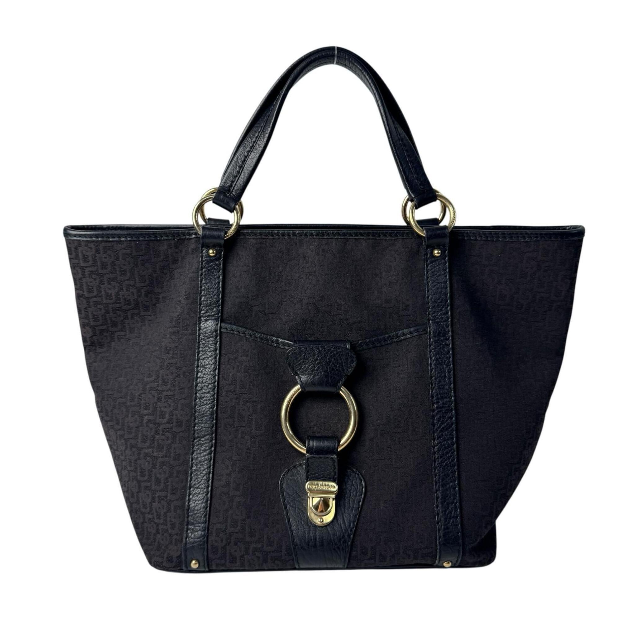 Dolce & Gabbana Dark Brown Canvas Leather Handbag Tote Bag (Pre-Owned)