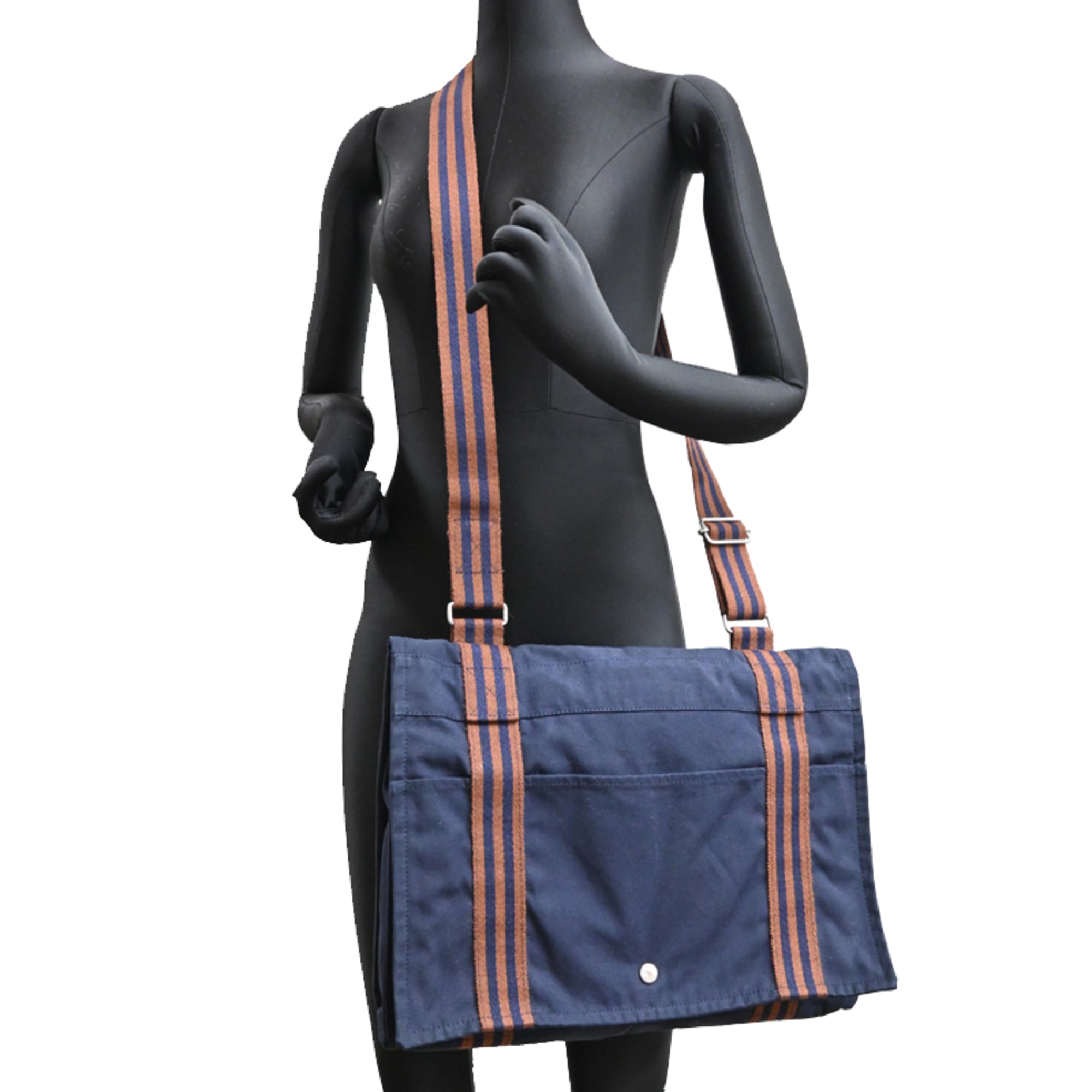 Hermes Brown Navy Cotton Shoulder Bag (Pre-Owned)