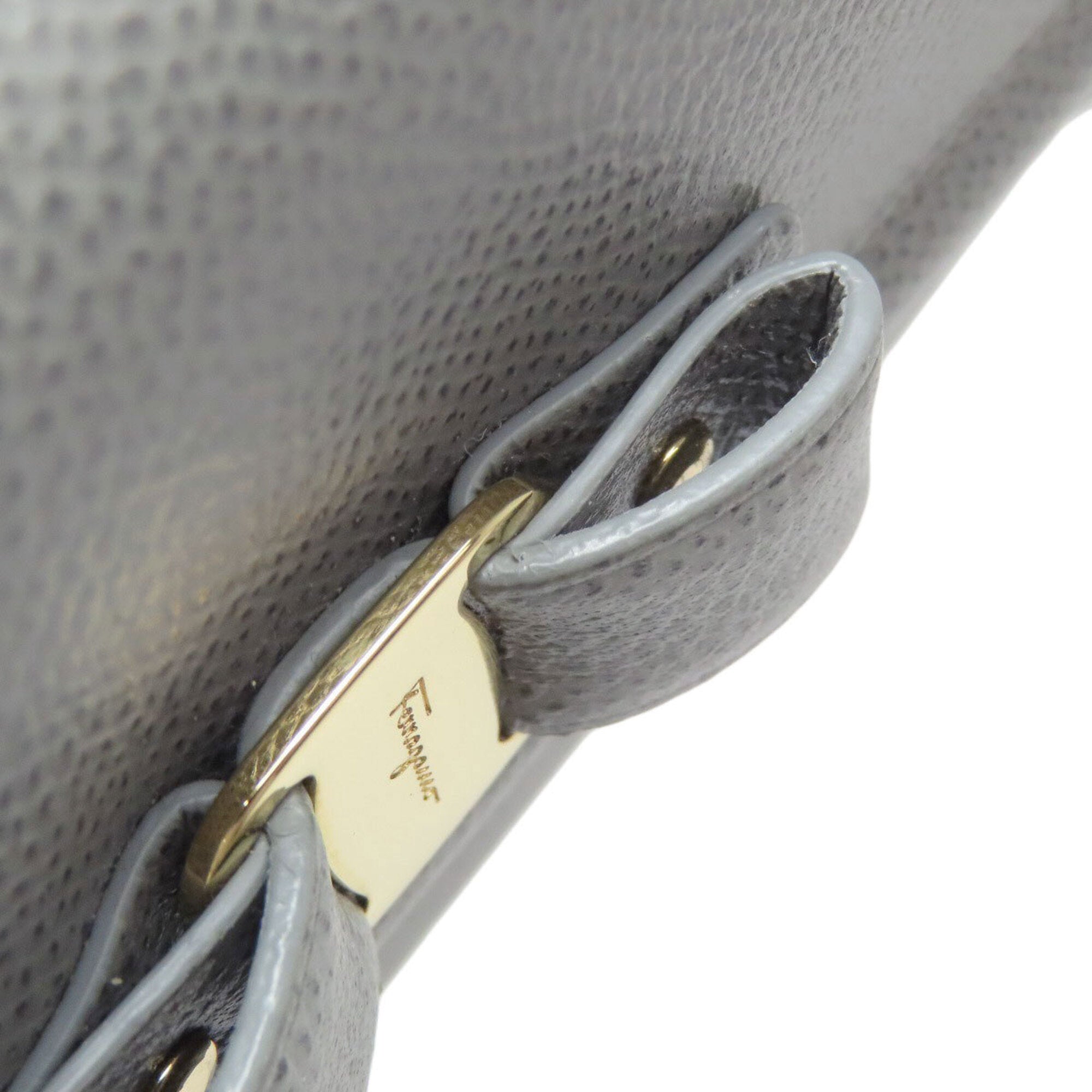 Salvatore Ferragamo Gray Leather Long Wallet (Tri-Fold) (Pre-Owned)