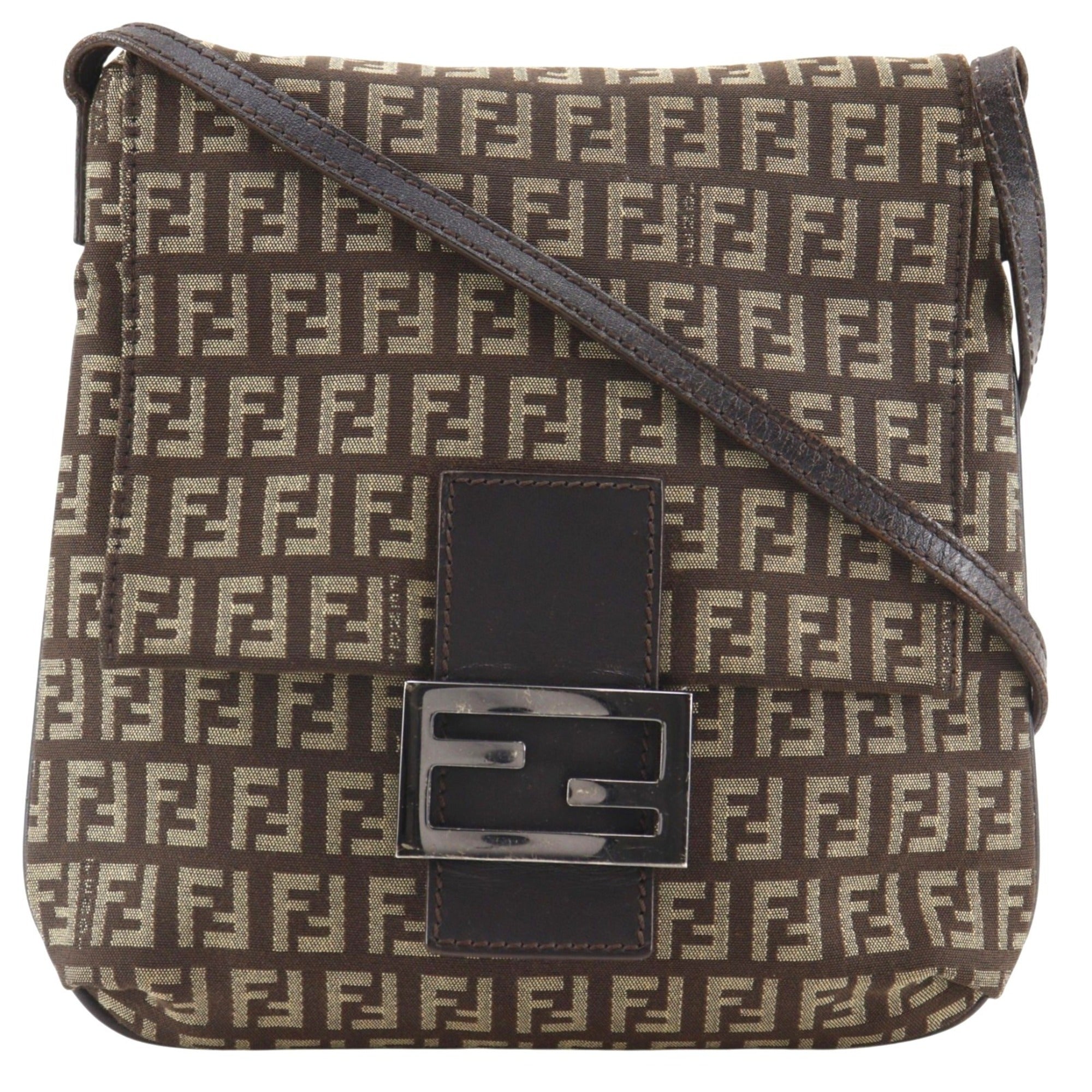Fendi Brown Zucchino Canvas Shoulder Bag (Pre-Owned)