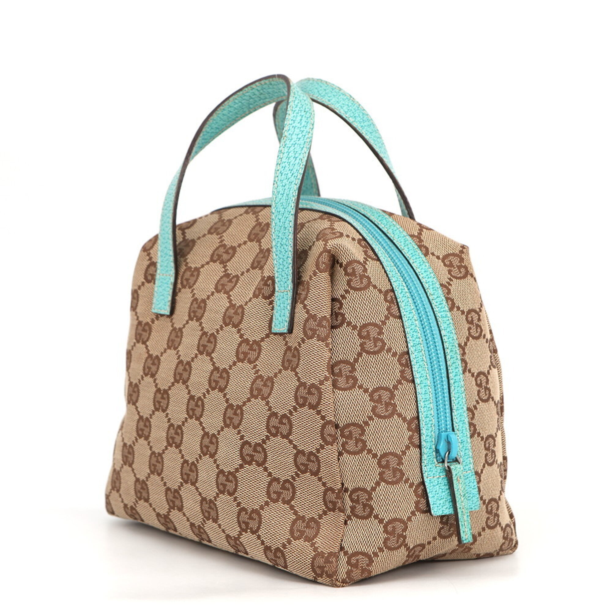 Gucci Beige Light Blue Gg Canvas Leather Handbag (Pre-Owned)