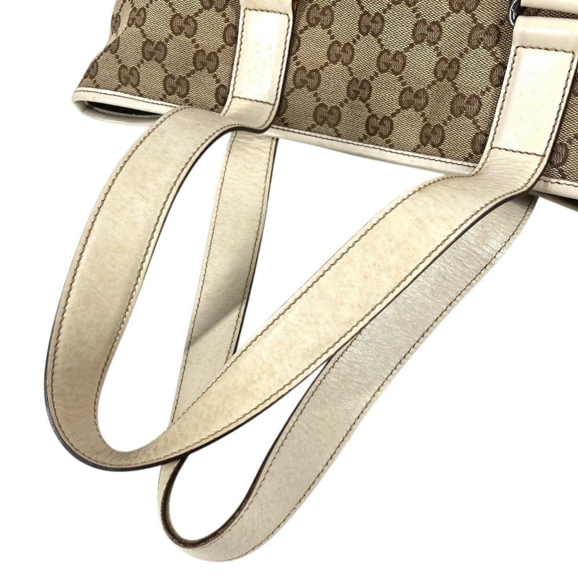 Gucci Beige White Gg Canvas Leather Shoulder Bag Tote Bag (Pre-Owned)