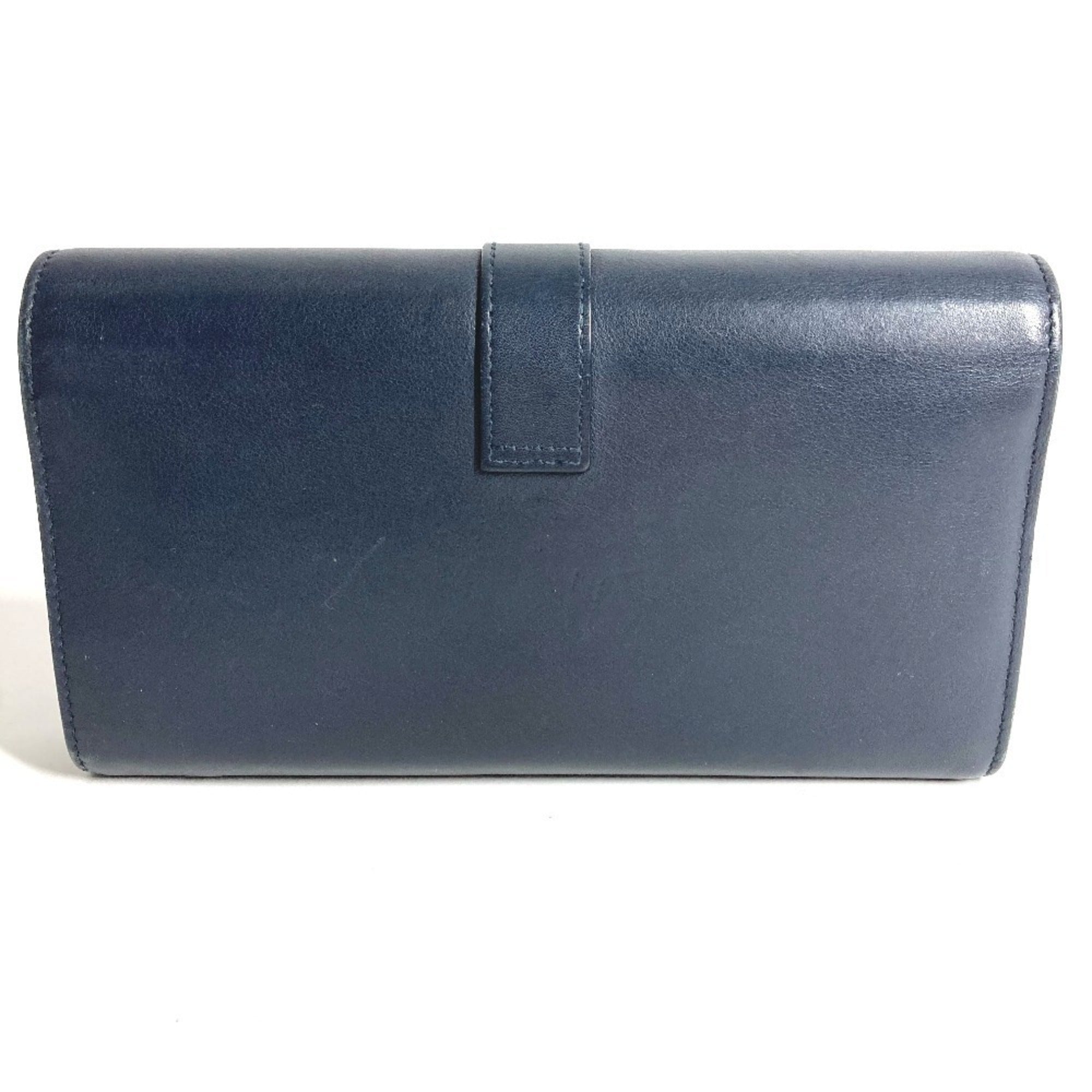 Yves Saint Laurent Navy Leather Long Wallet (Tri-Fold) (Pre-Owned)