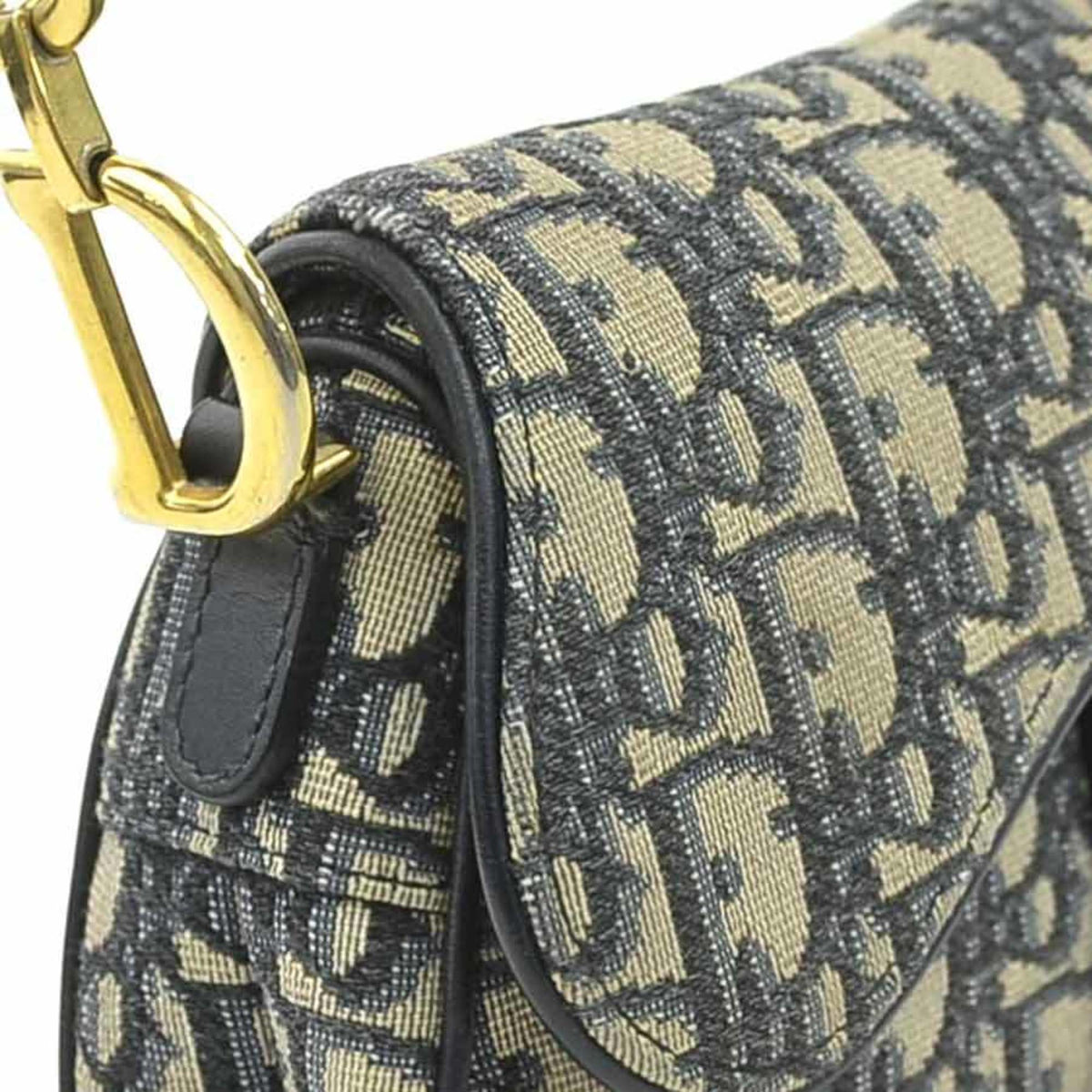Christian Dior Navy Canvas Leather Handbag Saddle Bag Shoulder Bag (Pre-Owned)