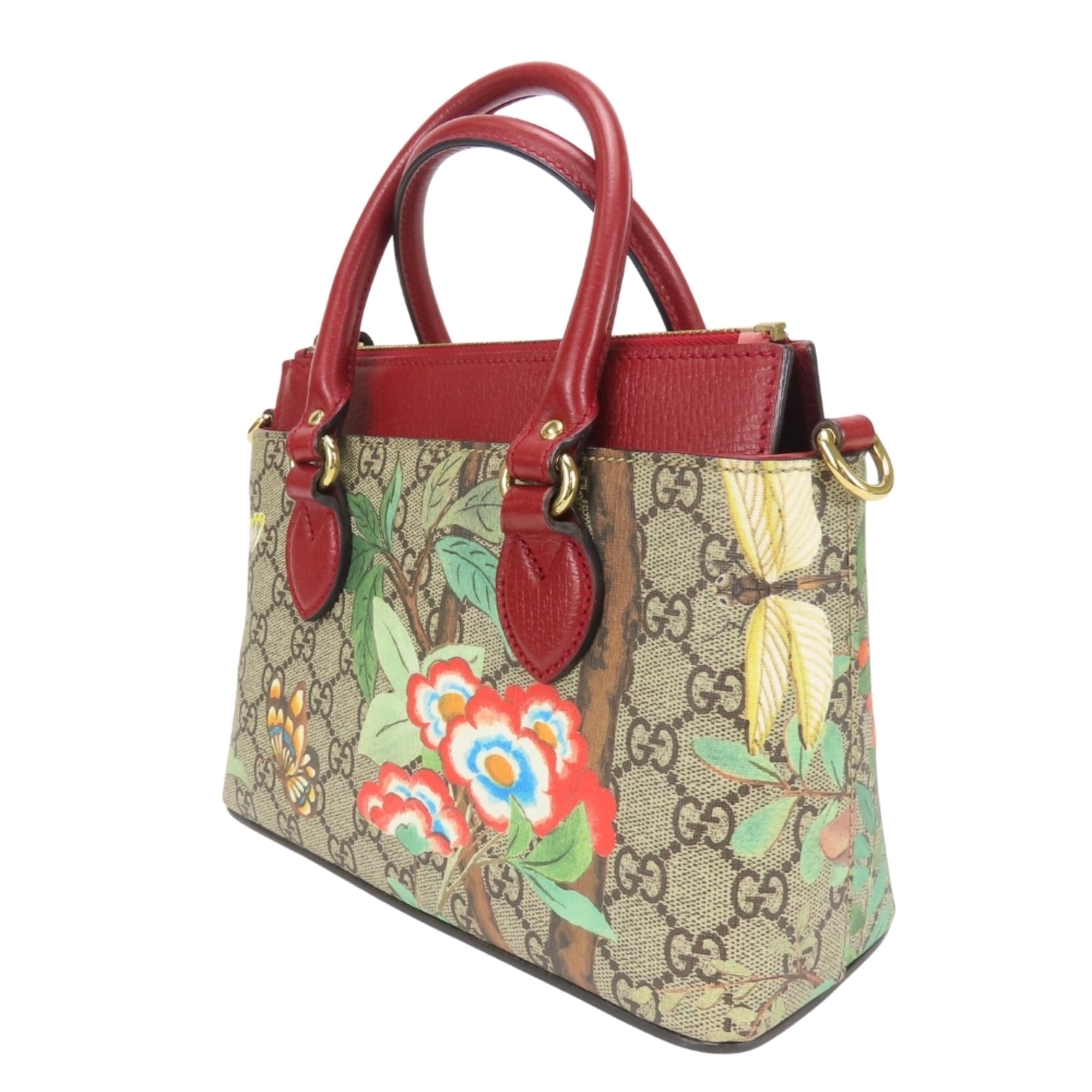 Gucci Beige Multi-Color Red Color Gg Supreme Canvas Handbag Shoulder Bag (Pre-Owned)