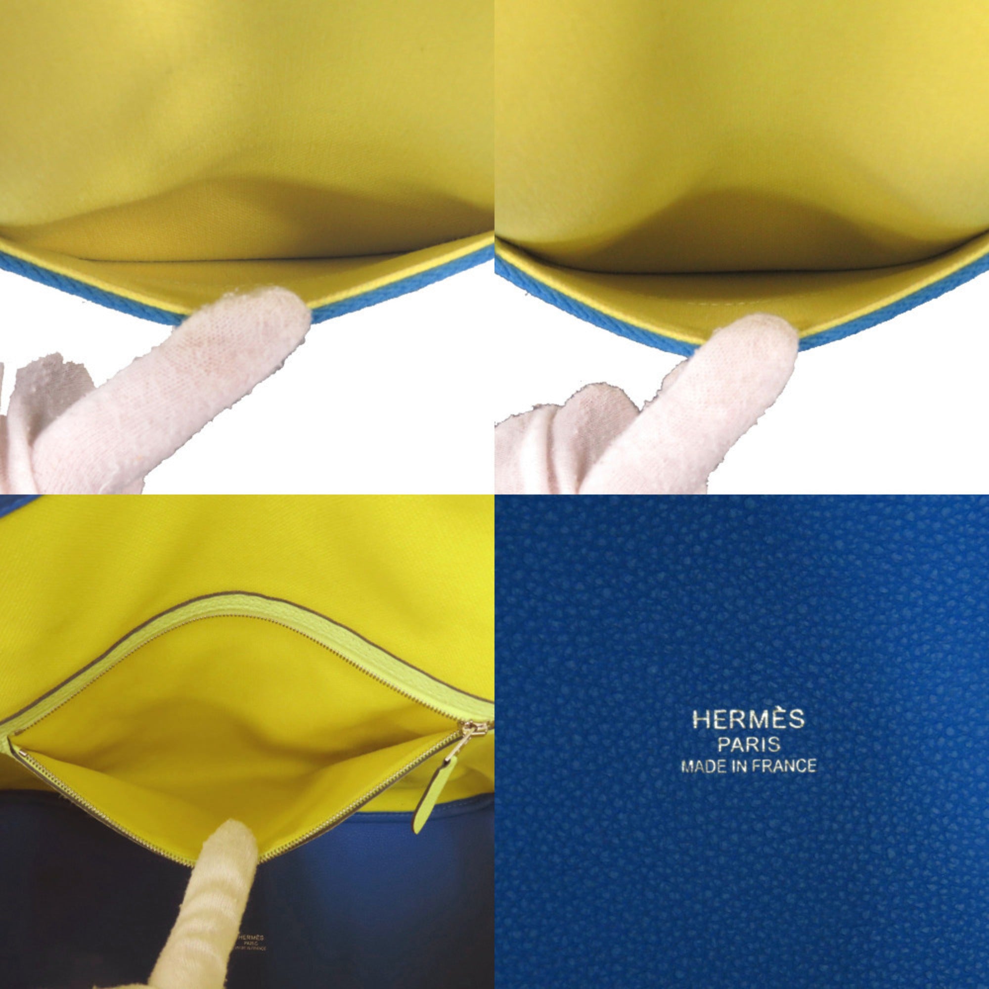 Hermes Blue Hydra Lime Yellow Taurillon Clemence Leather Tote Bag (Pre-Owned)