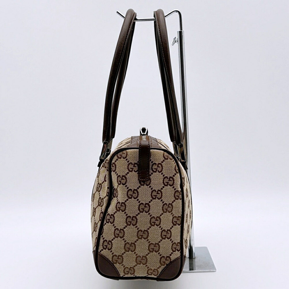 Gucci Beige Brown Gg Canvas Leather Handbag (Pre-Owned)