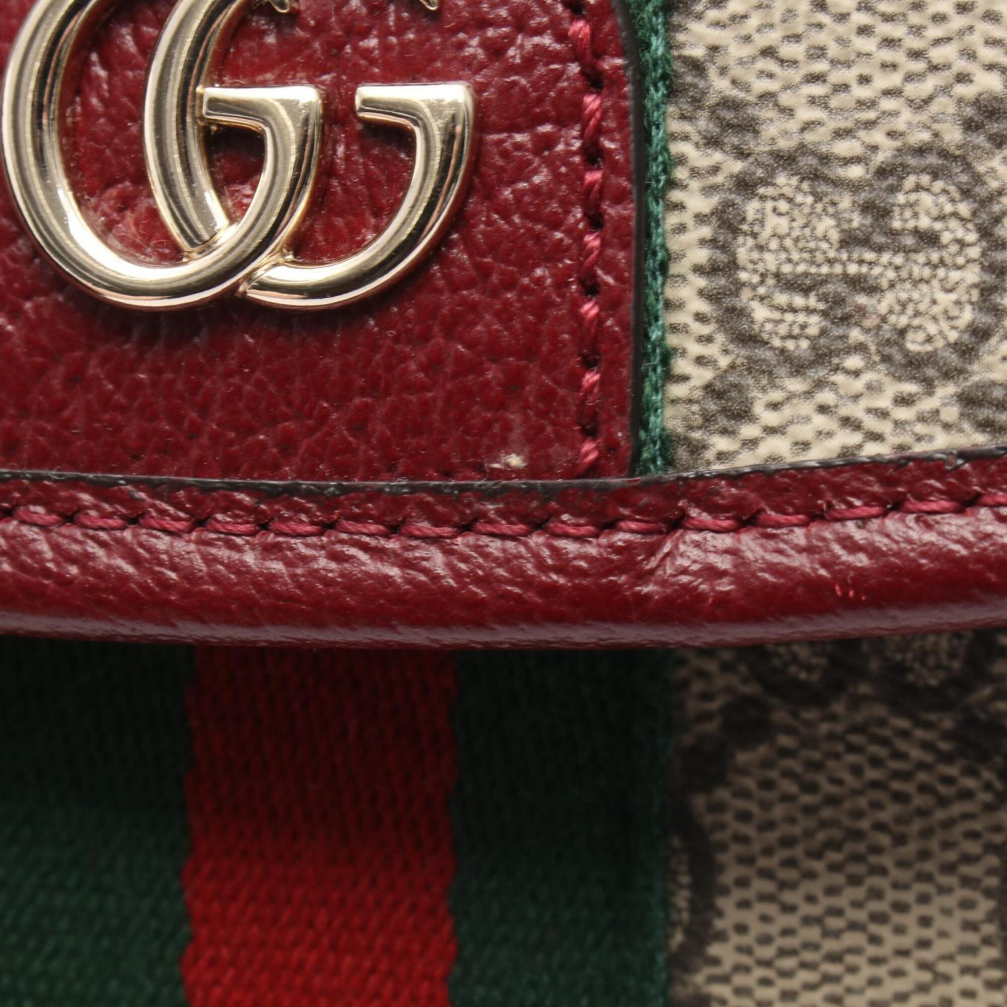 Gucci Beige Bordeaux Brown Coated Canvas Leather Handbag Shoulder Bag (Pre-Owned)