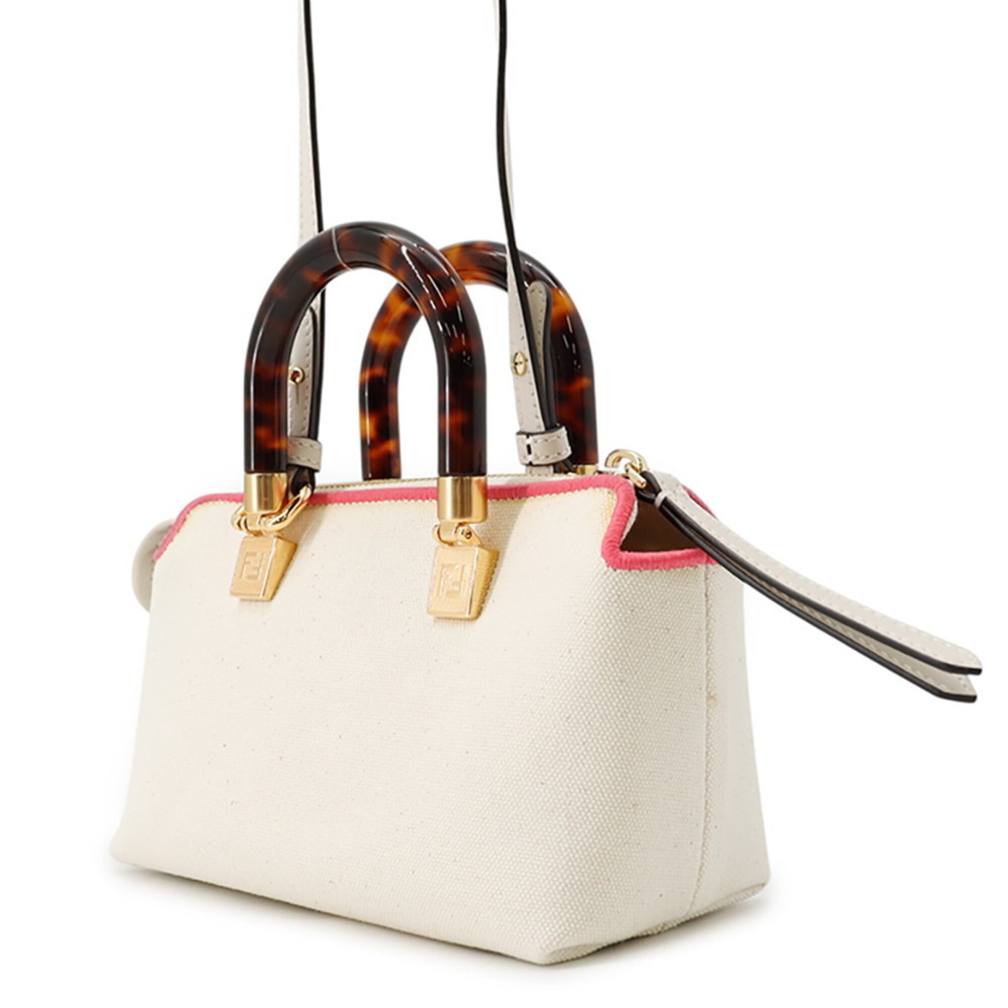 Fendi Pink White Canvas Handbag Shoulder Bag (Pre-Owned)