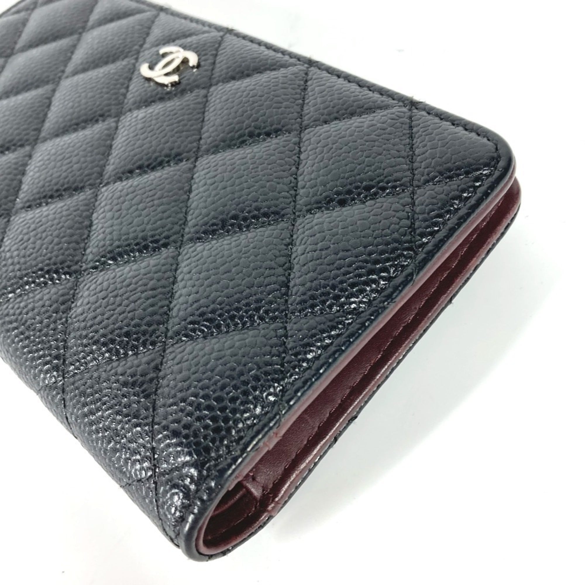 Chanel Black Grained Calfskin Long Wallet (Bi-Fold) (Pre-Owned)