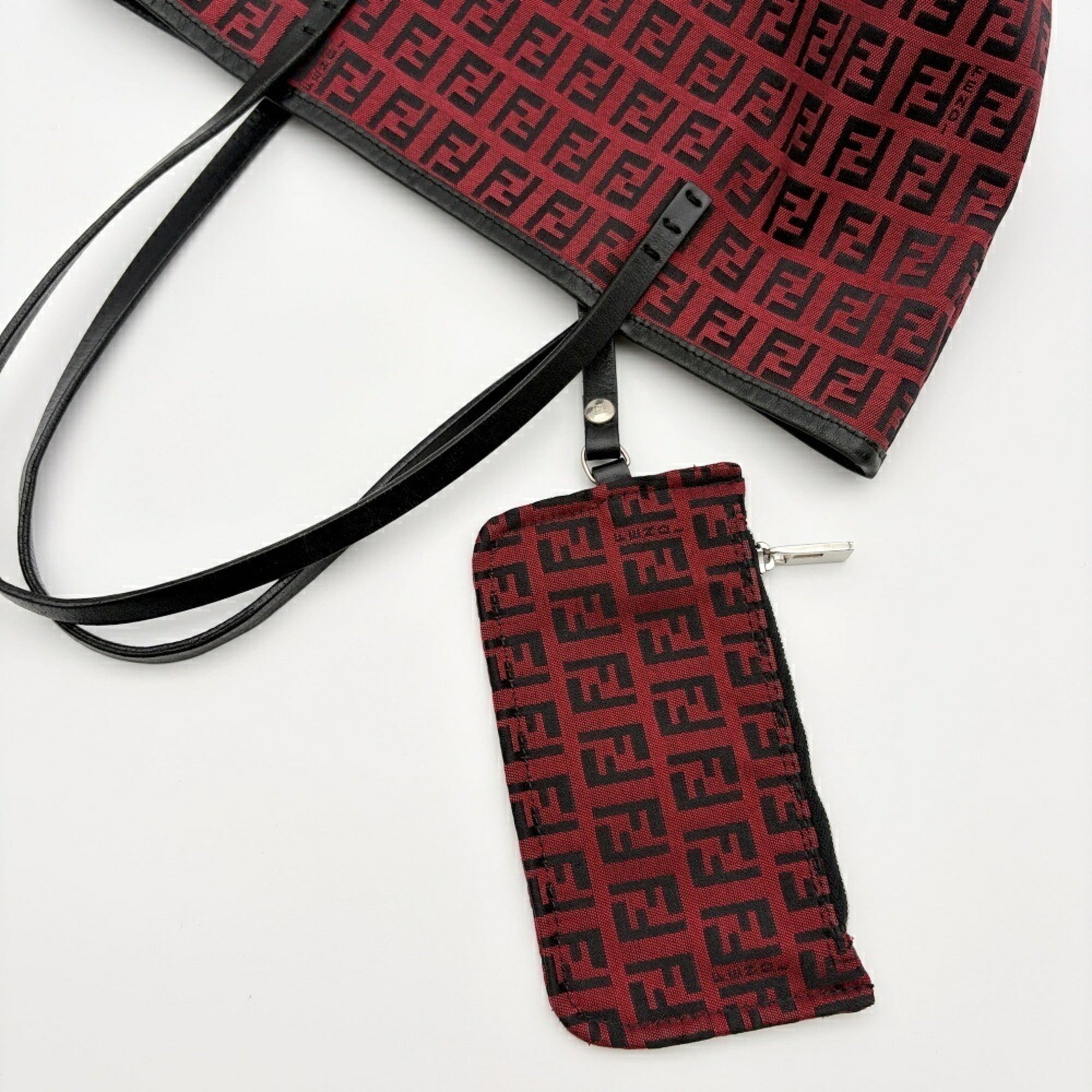 Fendi Black Red Color Canvas Leather Tote Bag (Pre-Owned)