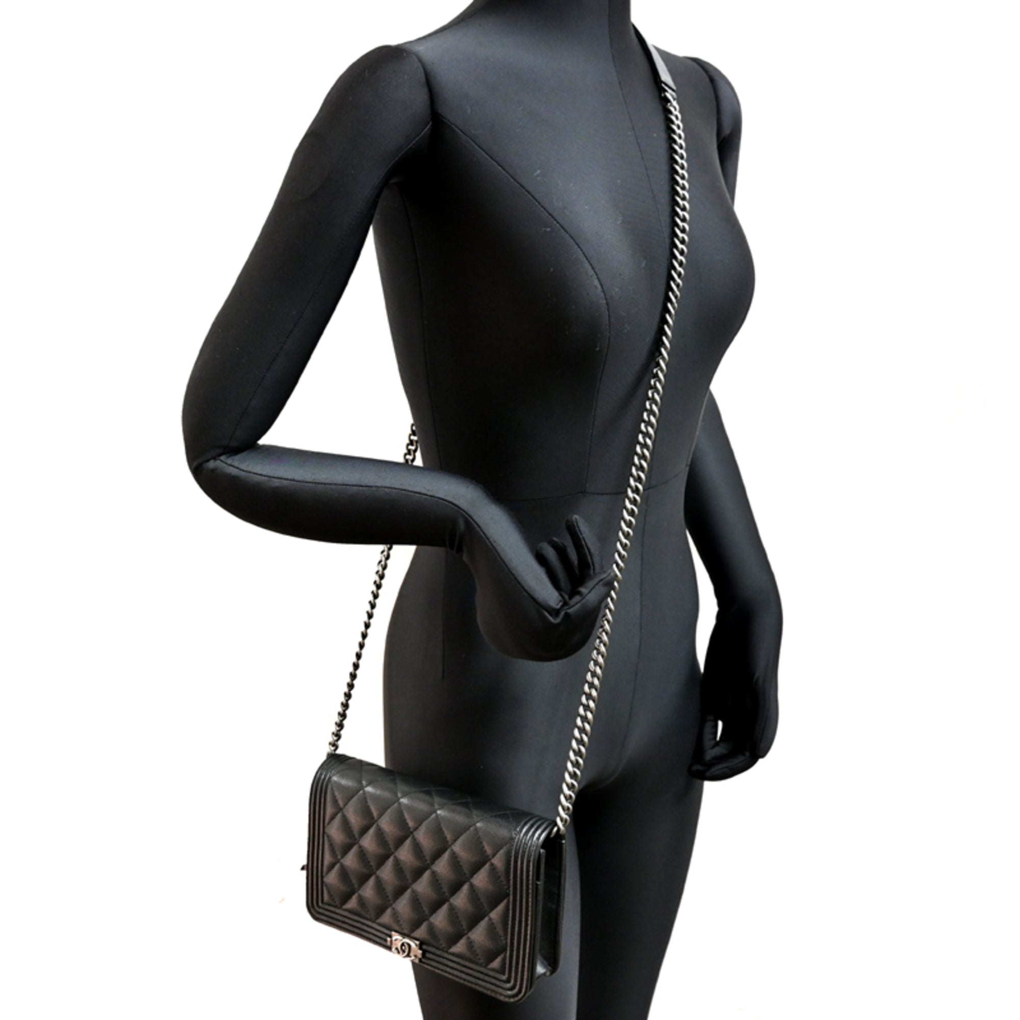 Chanel Black Grained Calfskin Chain/Shoulder Wallet (Pre-Owned)