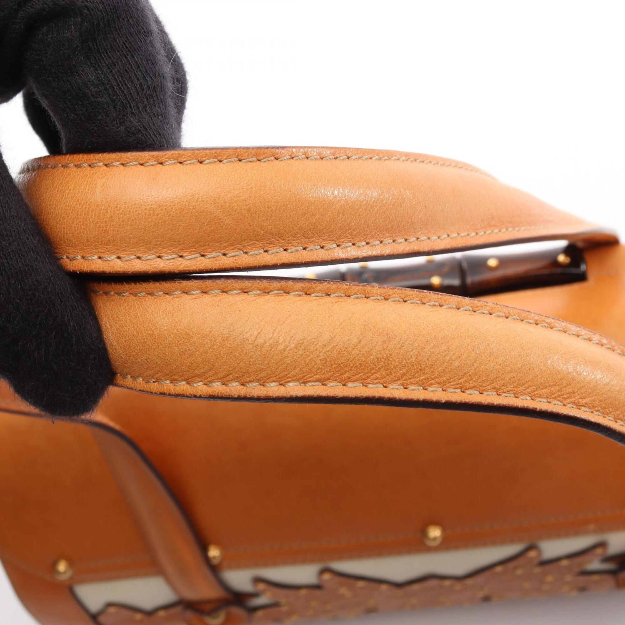 Gucci Brown White Canvas Handbag (Pre-Owned)