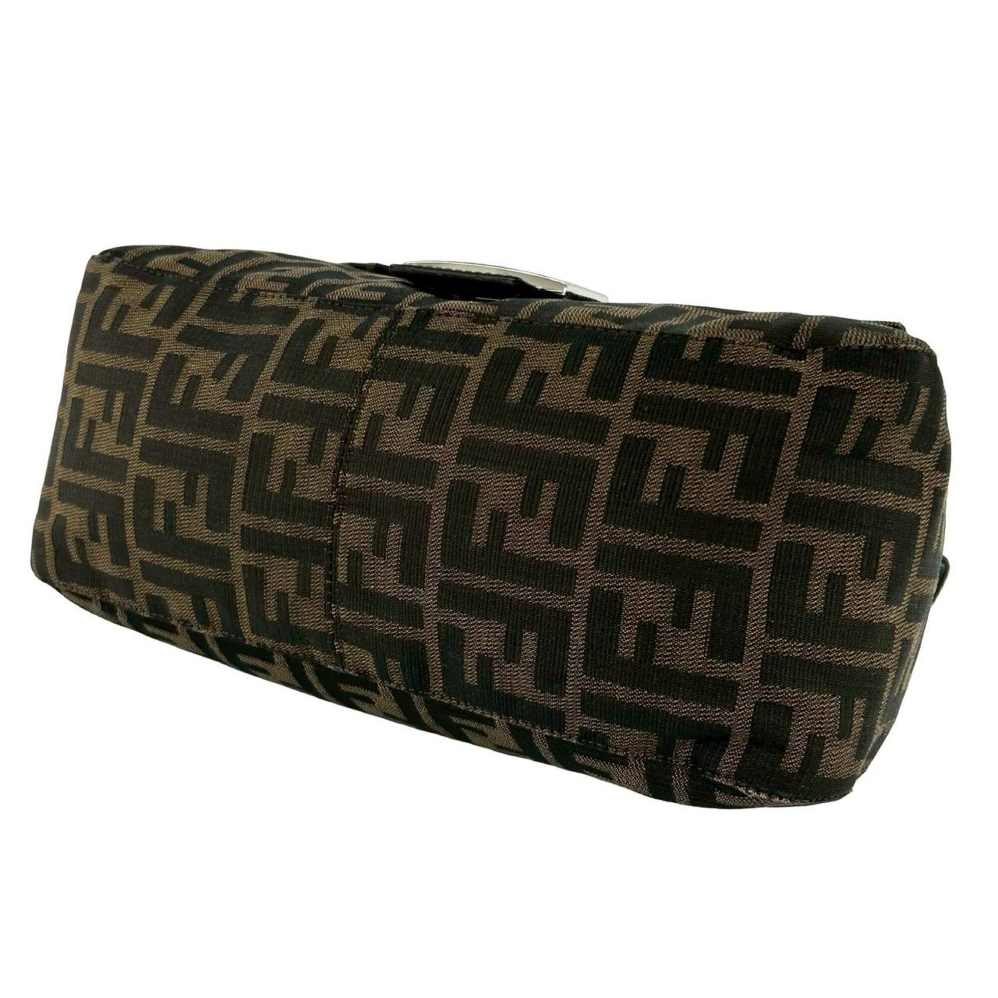 Fendi Black Brown Khaki Canvas Leather Handbag Shoulder Bag (Pre-Owned)