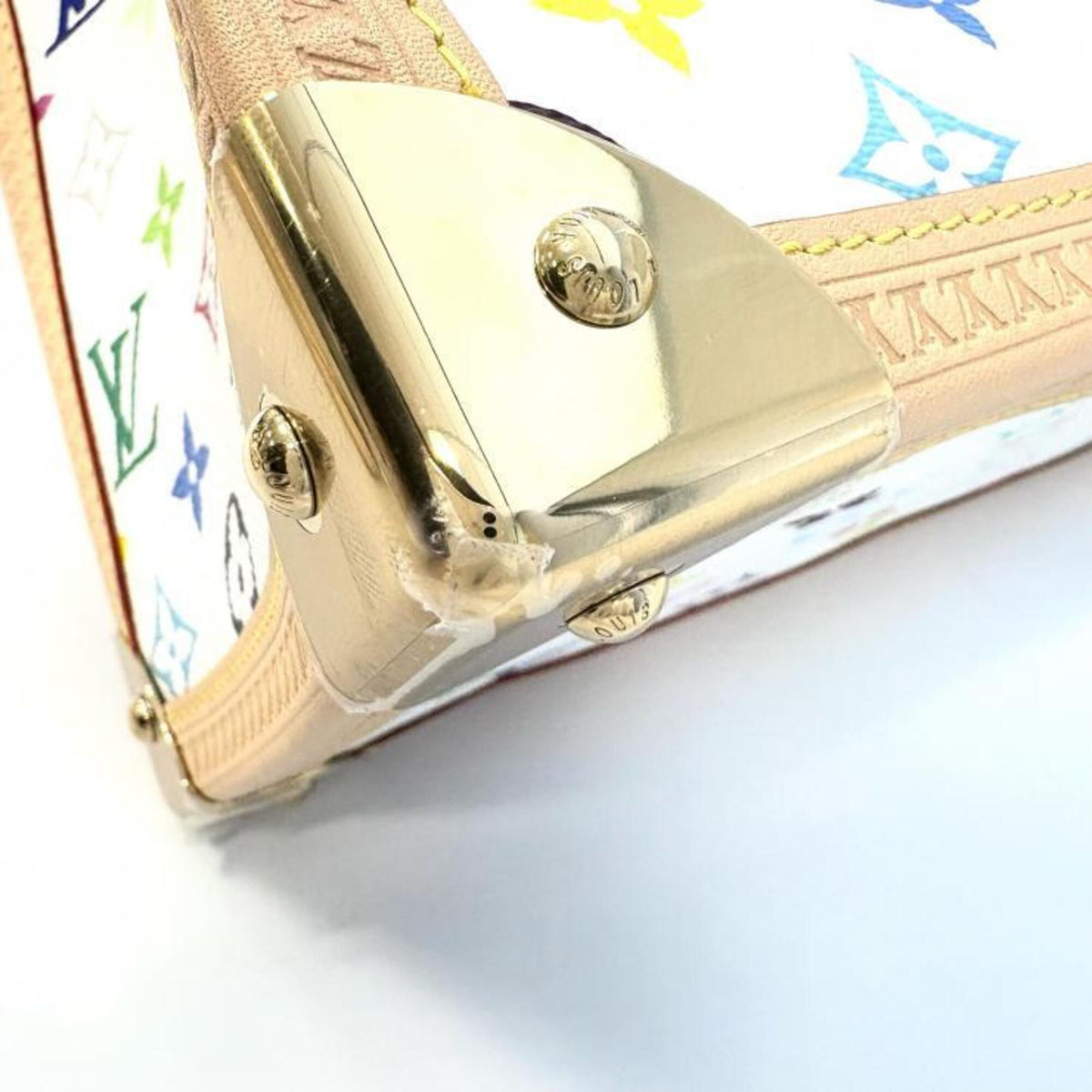 Louis Vuitton Beige Blanc Gold Multi-Color White Coated Canvas Leather Tote Bag (Pre-Owned)