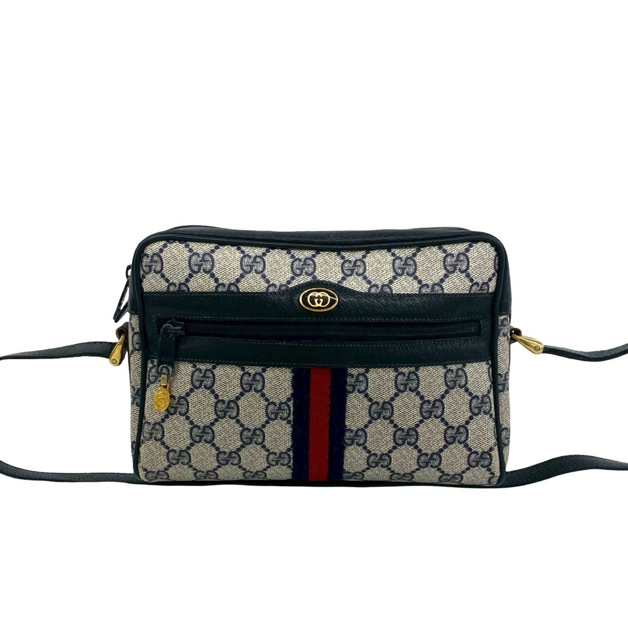 Gucci Navy Red Color Leather Pvc Shoulder Bag (Pre-Owned)