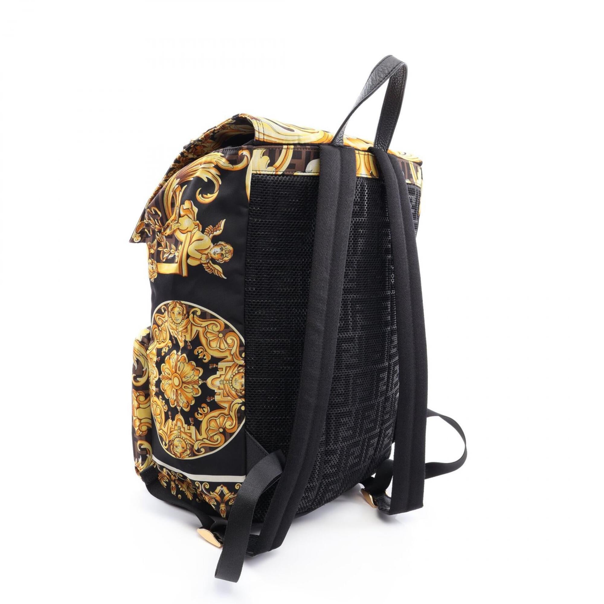 Fendi Black Multi-Color Nylon Leather Backpack Handbag (Pre-Owned)