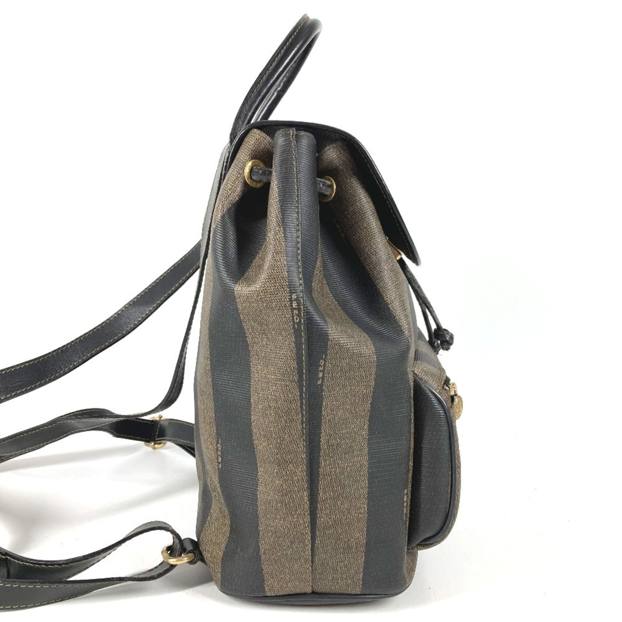 Fendi Pequin Black Khaki Pvc Leather Backpack (Pre-Owned)