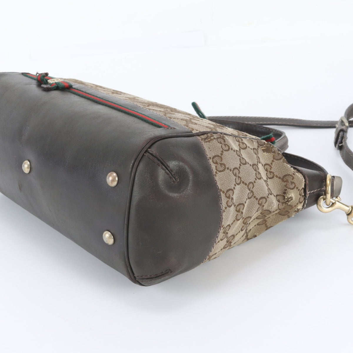 Gucci Beige Brown Leather Canvas Handbag Shoulder Bag Tote Bag (Pre-Owned)