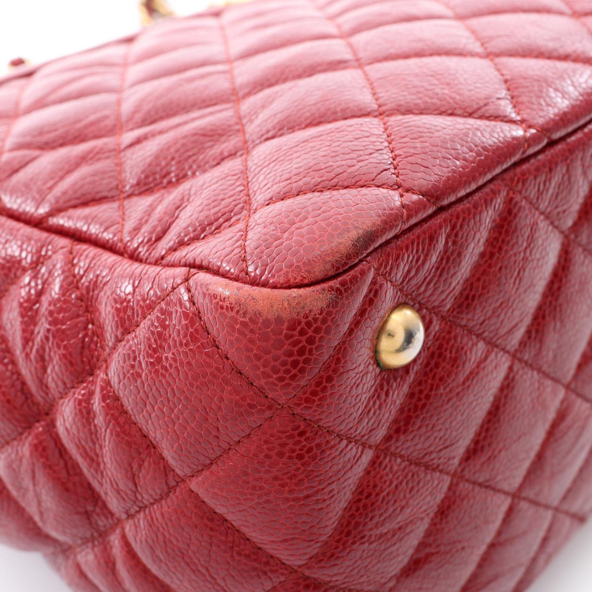 Chanel Red Color Grained Calfskin Handbag Tote Bag (Pre-Owned)