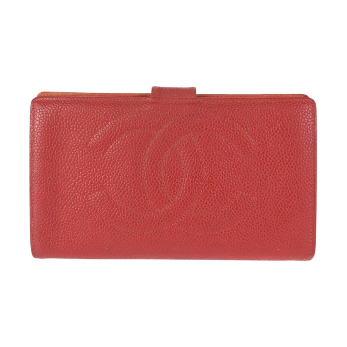 Chanel Red Color Grained Calfskin Middle Wallet (Bi-Fold) (Pre-Owned)