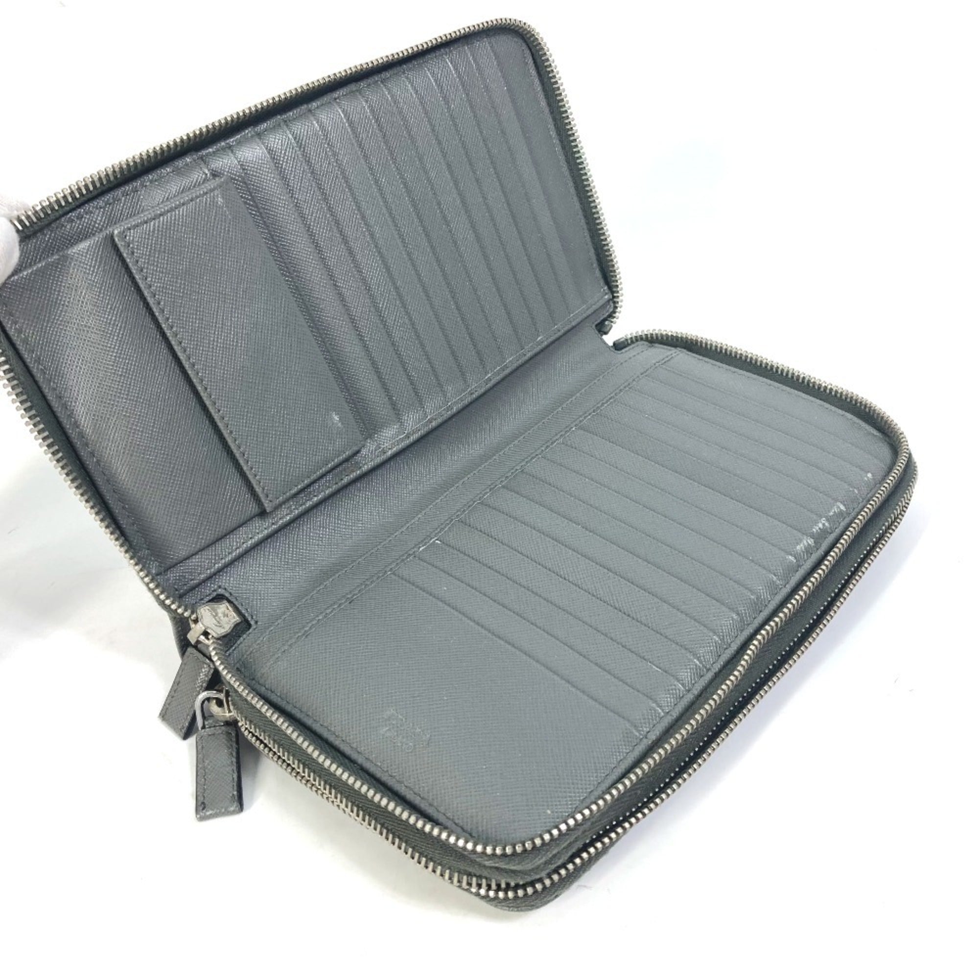 Prada Gray Saffiano Long Wallet (Bi-Fold) (Pre-Owned)
