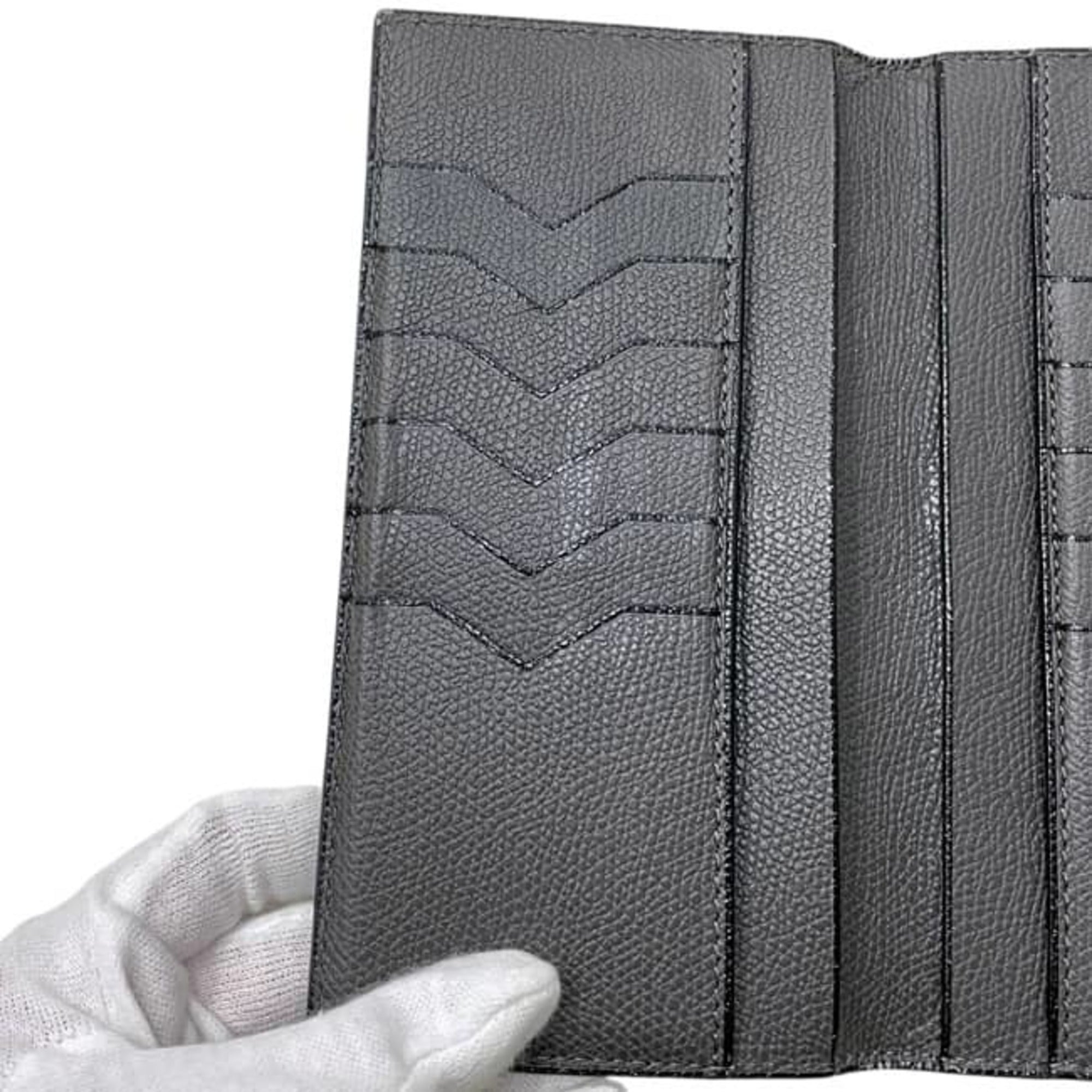 Valextra Gray Leather Long Wallet (Bi-Fold) (Pre-Owned)