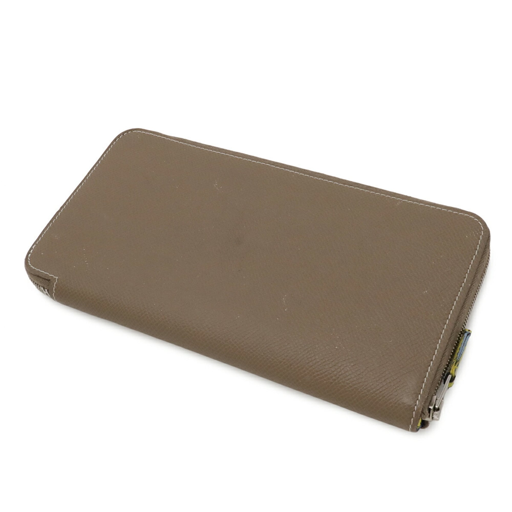 Hermes Etoupe Gray Epsom Leather Silk Long Wallet (Bi-Fold) (Pre-Owned)