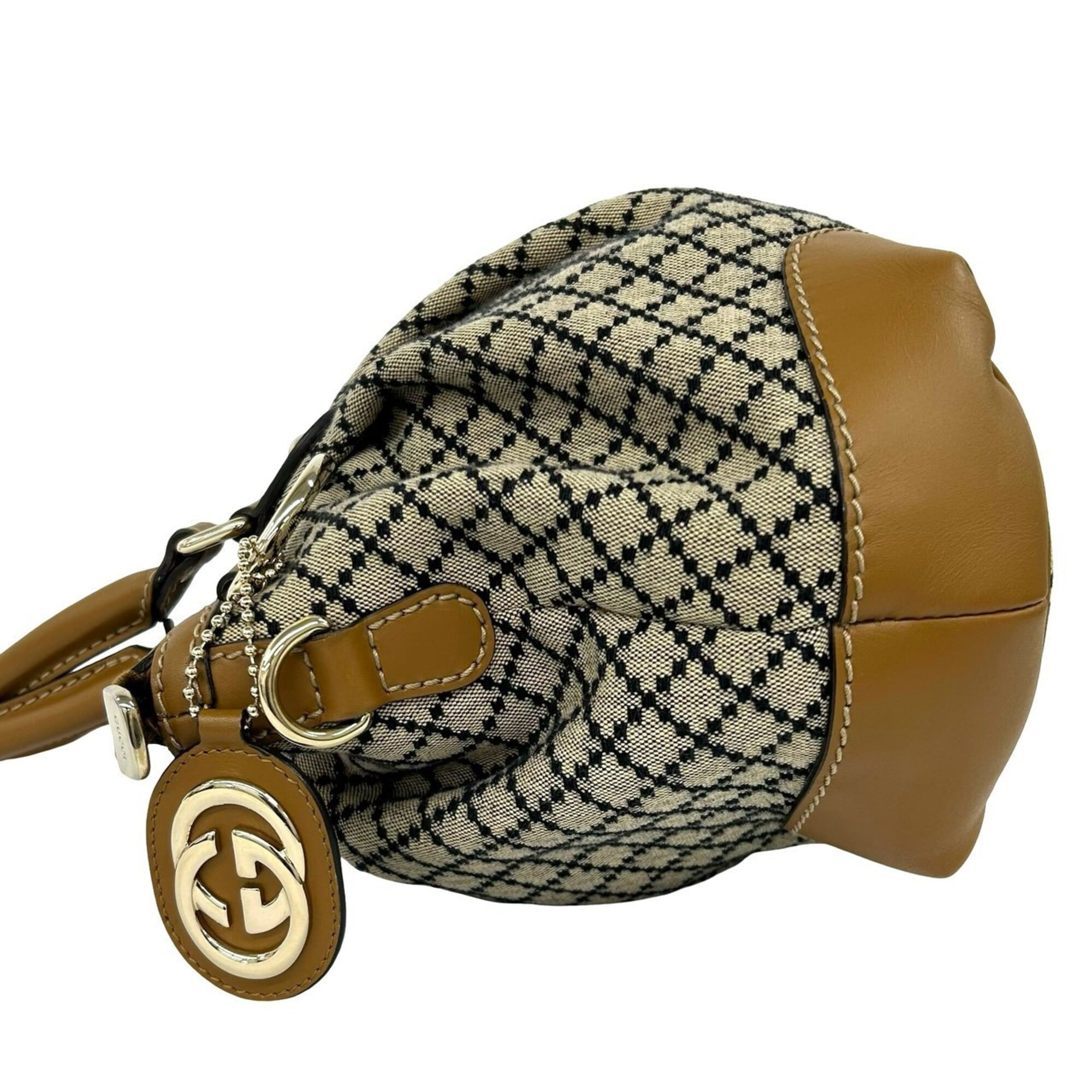 Gucci Beige Black Canvas Leather Handbag Shoulder Bag (Pre-Owned)