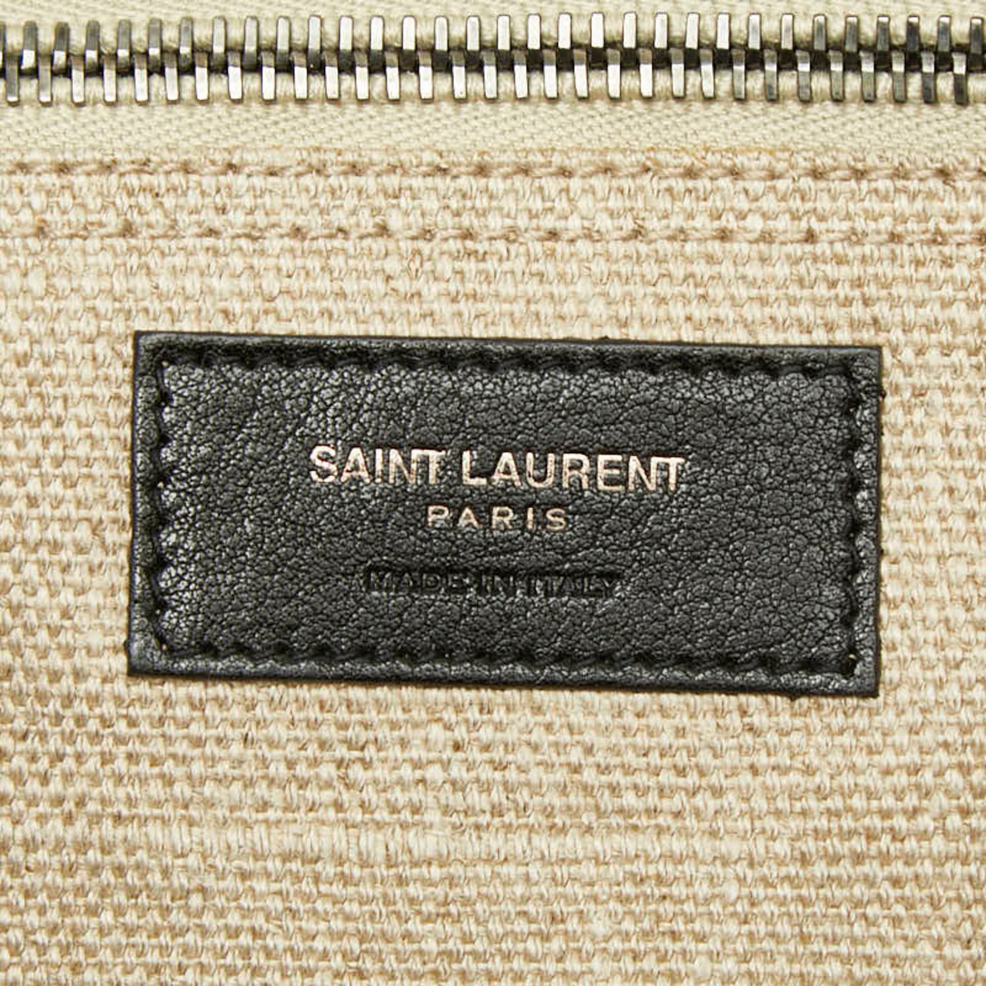 Saint Laurent Beige White Canvas Hemp Linen Leather Handbag Tote Bag (Pre-Owned)