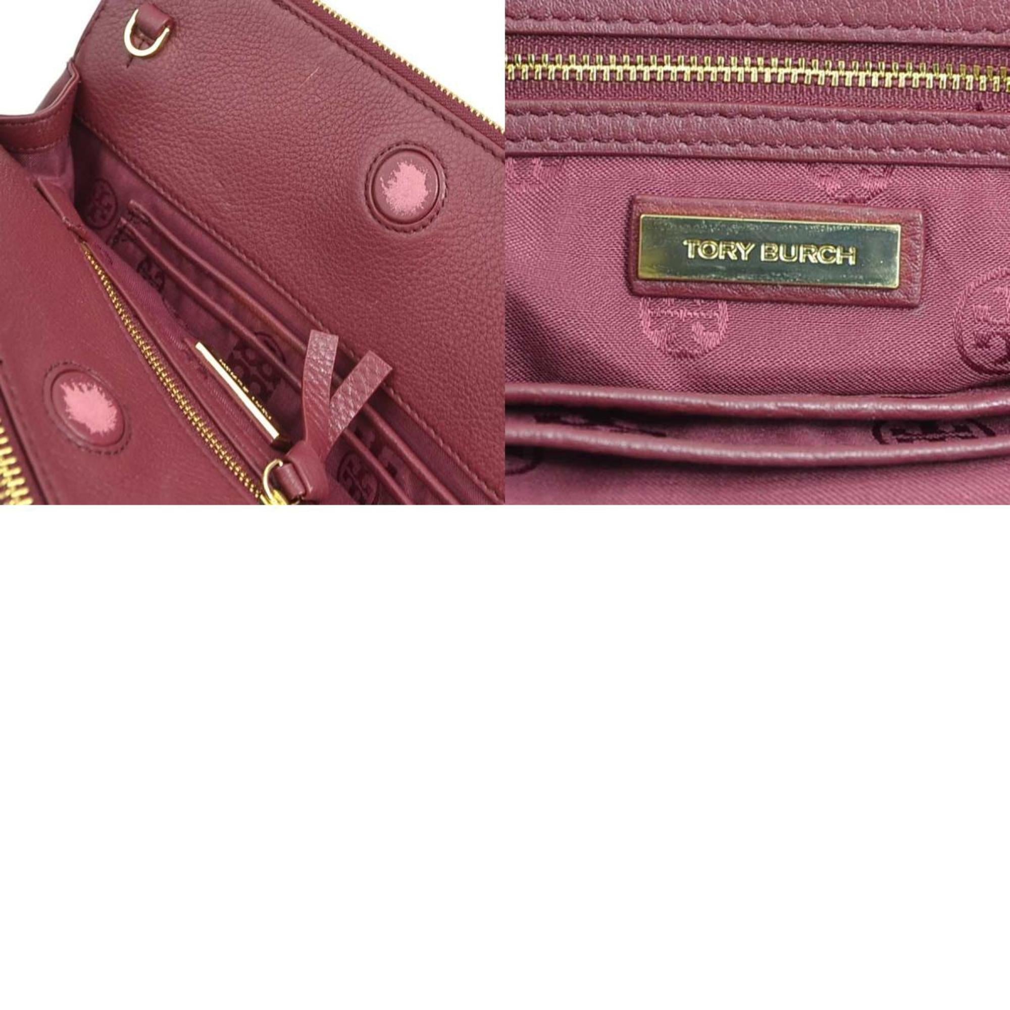 Tory Burch Red Color Wine Leather Handbag Shoulder Bag (Pre-Owned)