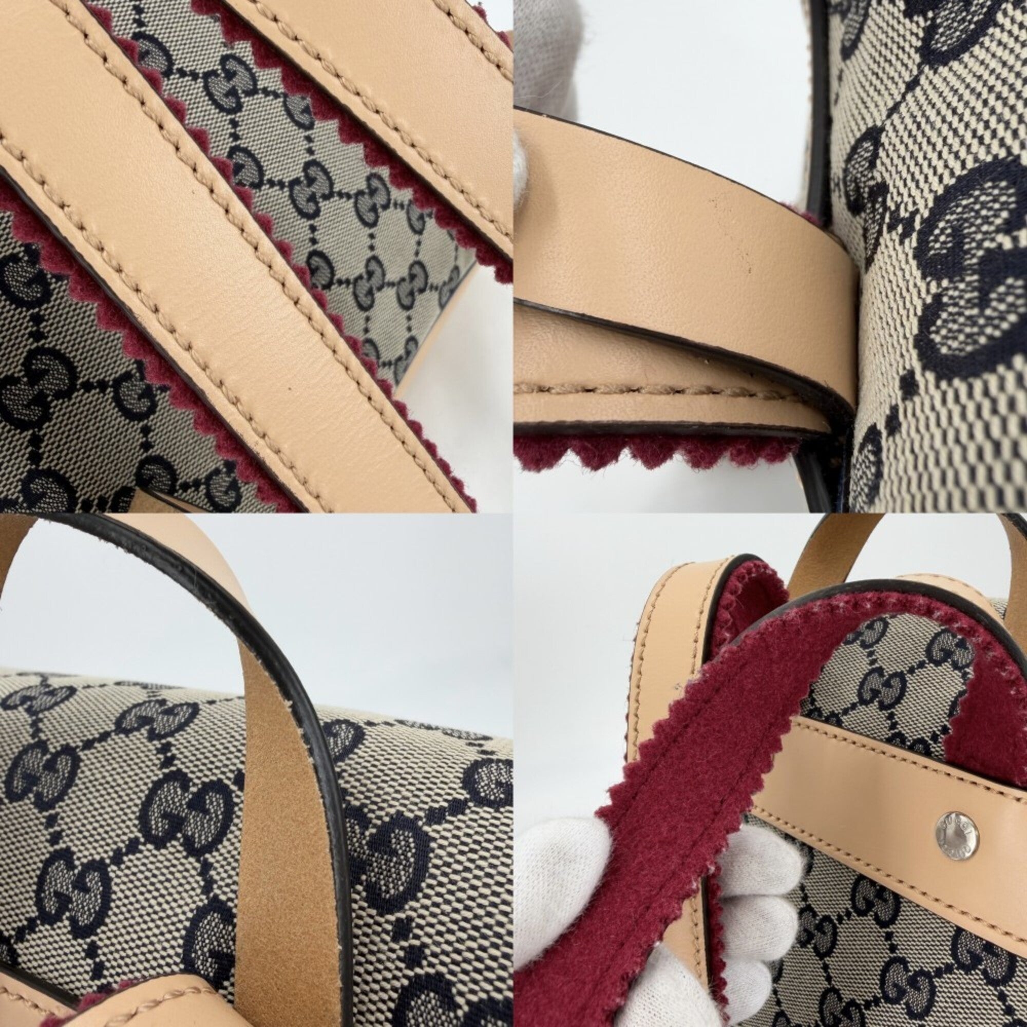 Gucci Brown Navy Gg Canvas Leather Backpack (Pre-Owned)