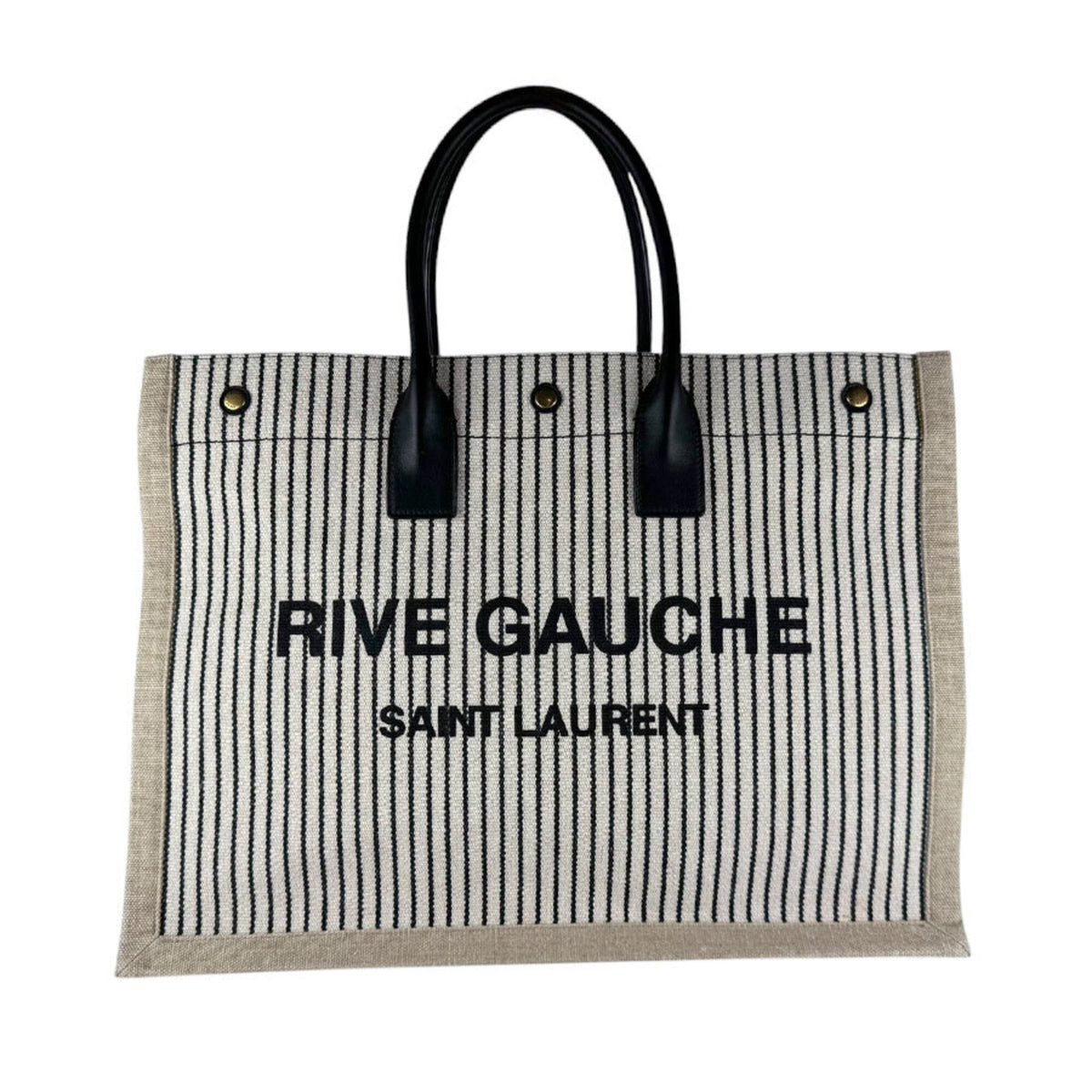 Saint Laurent Beige Black Ivory Canvas Leather Handbag Tote Bag (Pre-Owned)