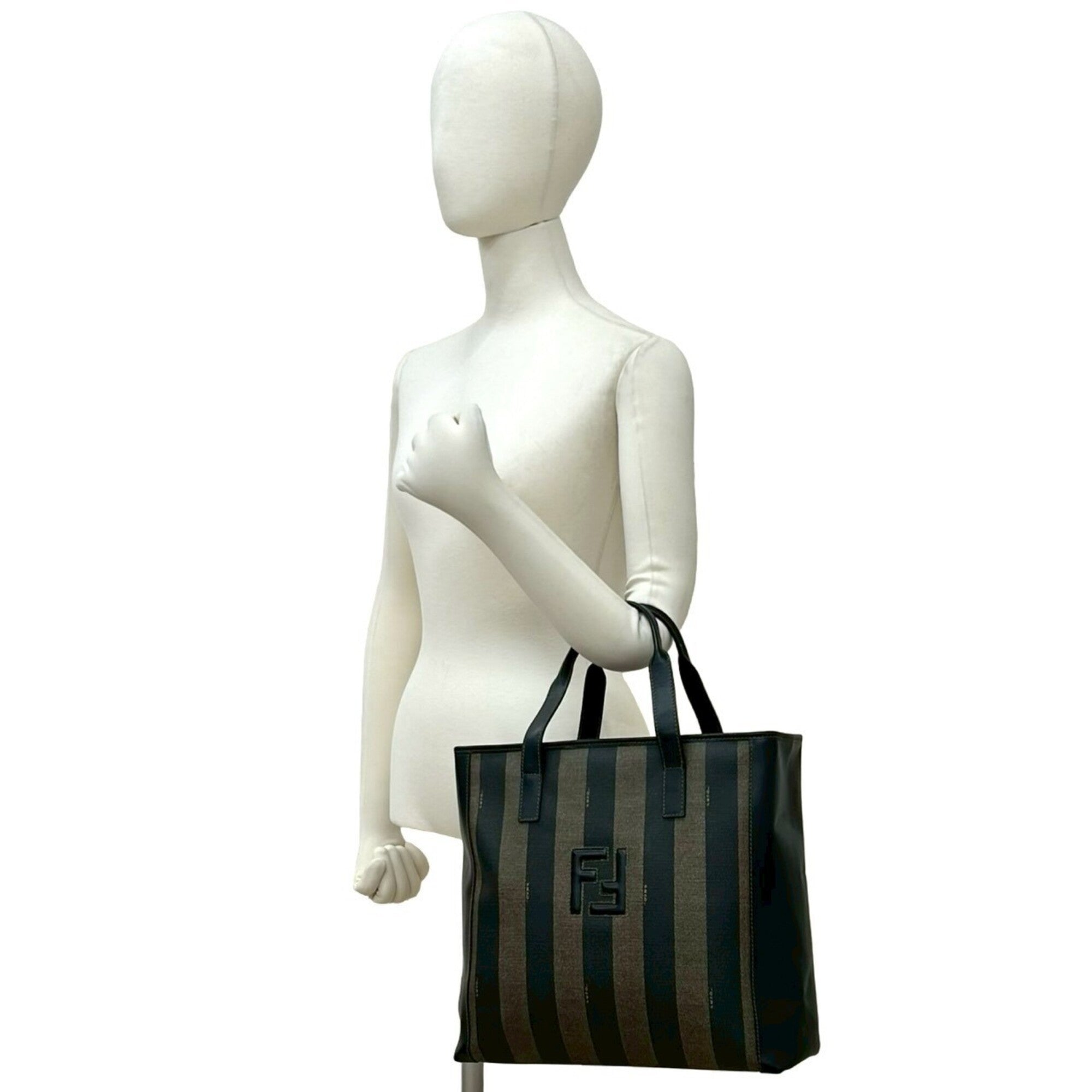 Fendi Black Khaki Leather Pvc Handbag Tote Bag (Pre-Owned)