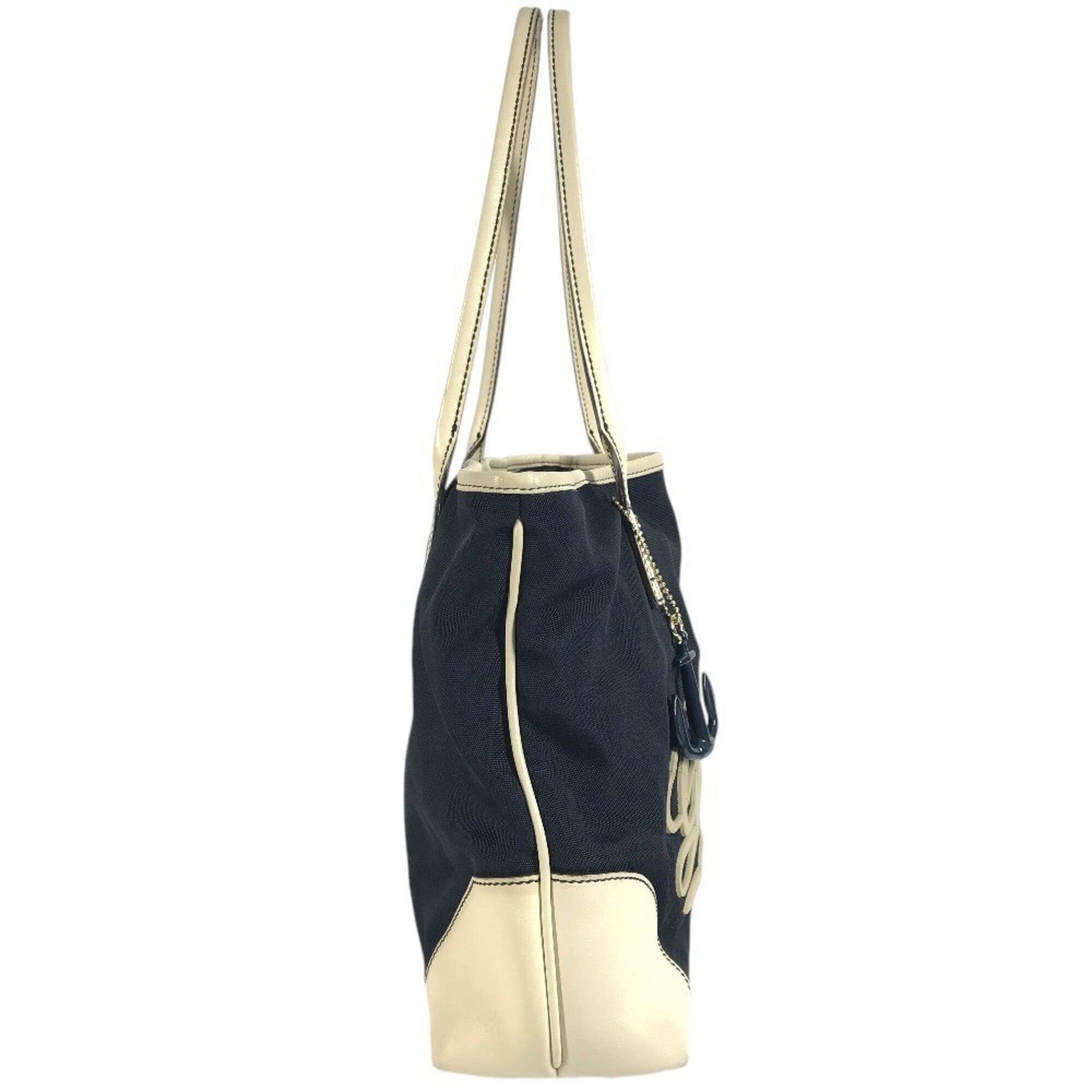 Gucci Gg Canvas Navy White Leather Canvas Handbag Shoulder Bag Tote Bag (Pre-Owned)